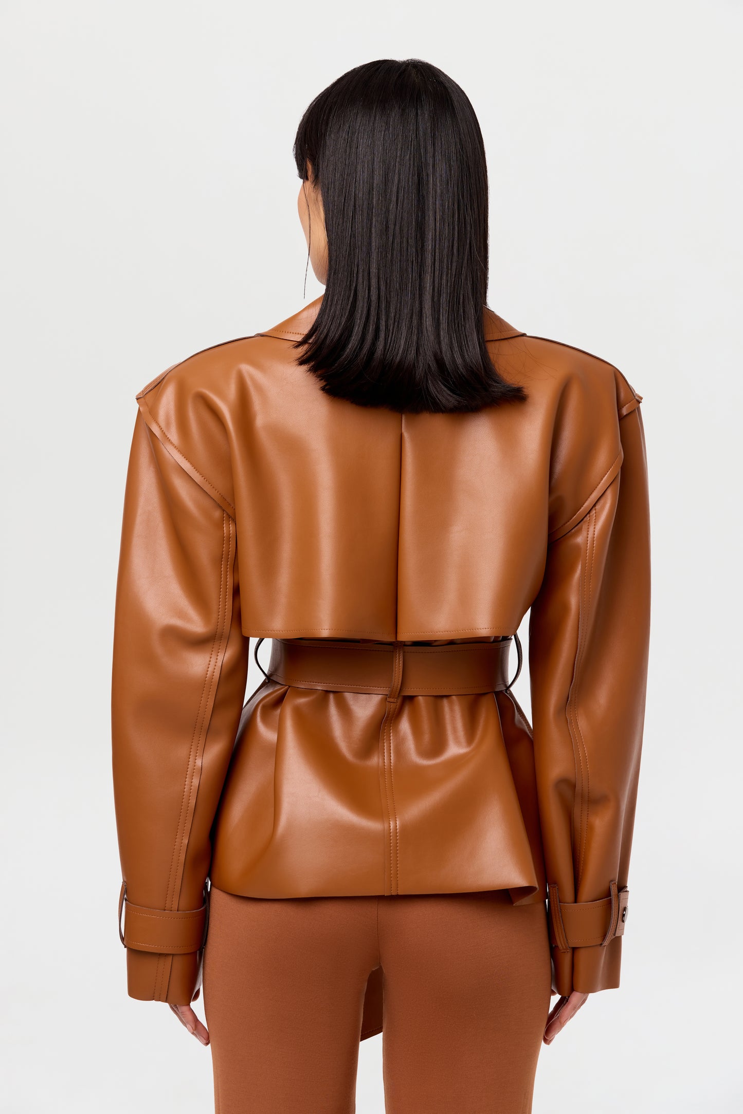 Vegan Leather Cropped Trench Jacket