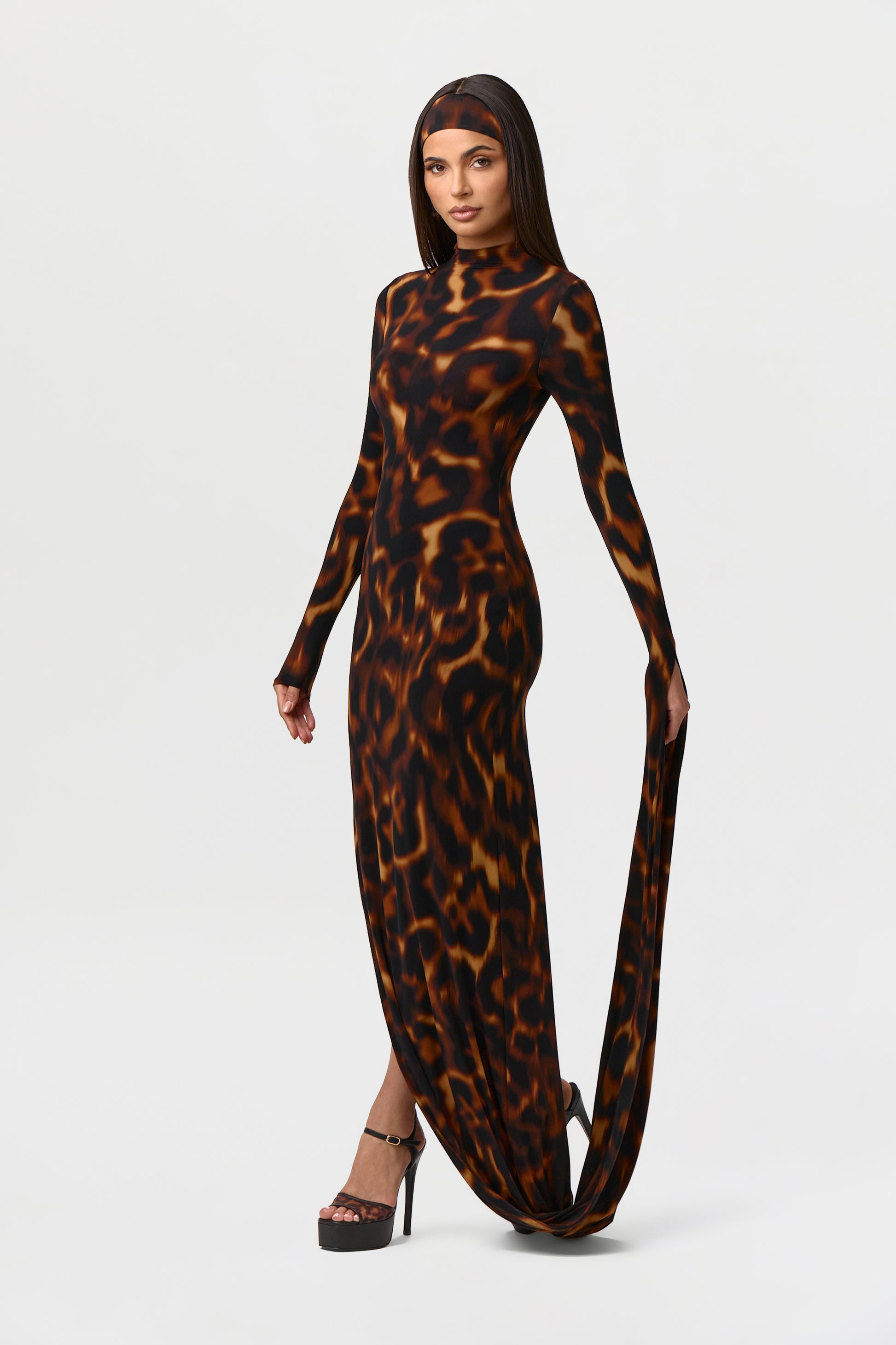 Women's Bare Body Sleeve Drape Maxi Dress by Naked Wardrobe, Tortoise / S Women's Bare Body Sleeve Drape Maxi Dress by Naked Wardrobe, Tortoise / S