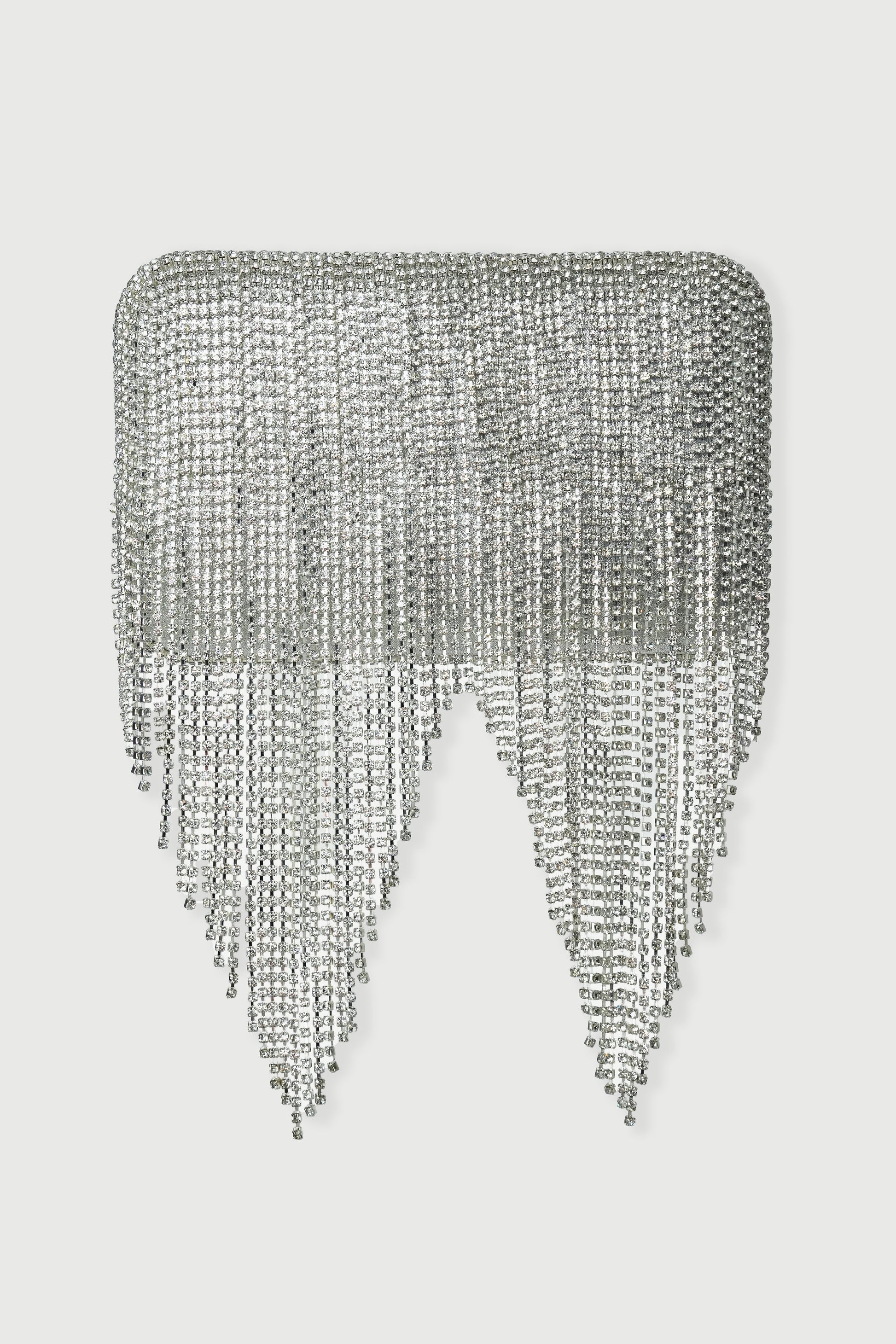 Silver Crystal Fringe Clutch