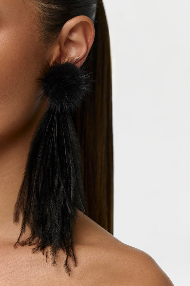 Feather Faux Mink Drop Earrings