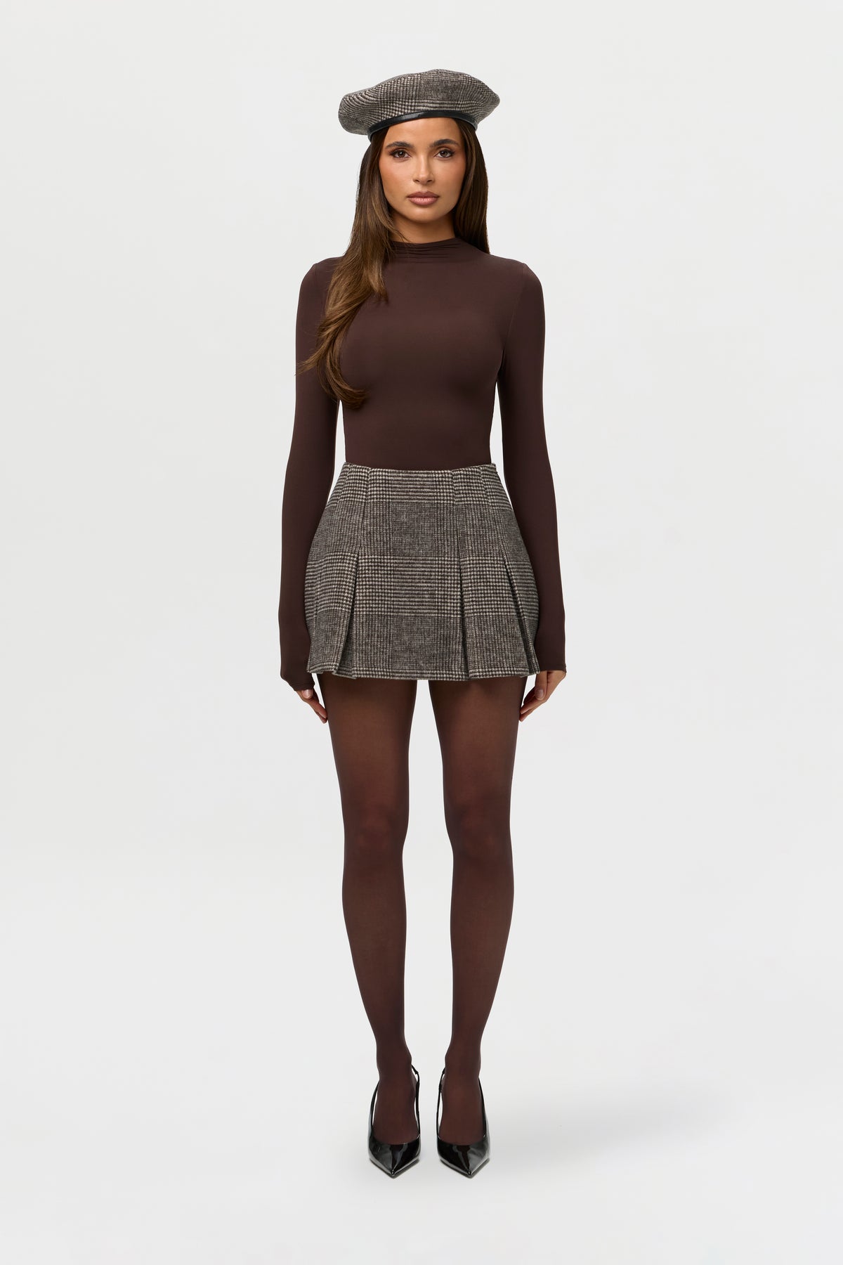 Suiting Pleated Plaid Mini Skirt