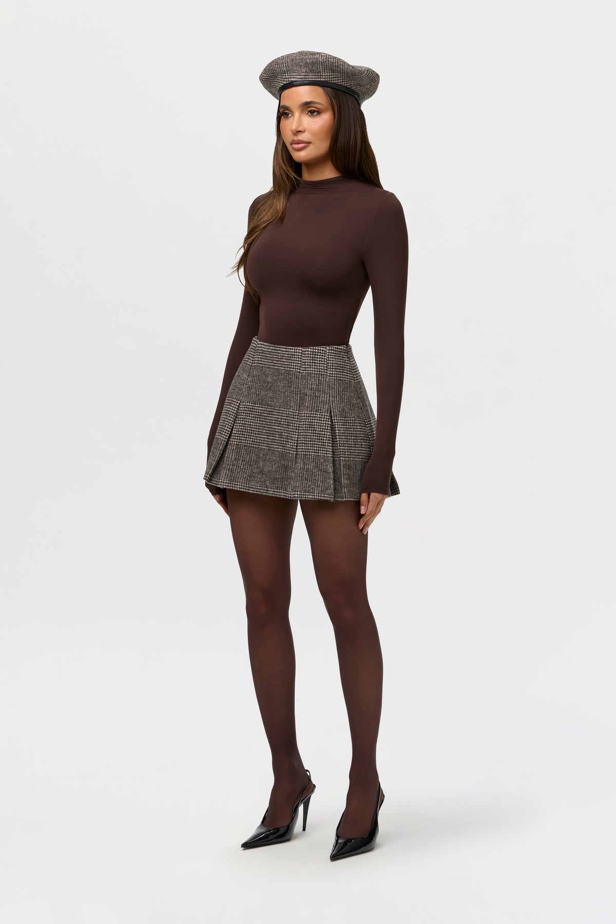 Suiting Pleated Plaid Mini Skirt
