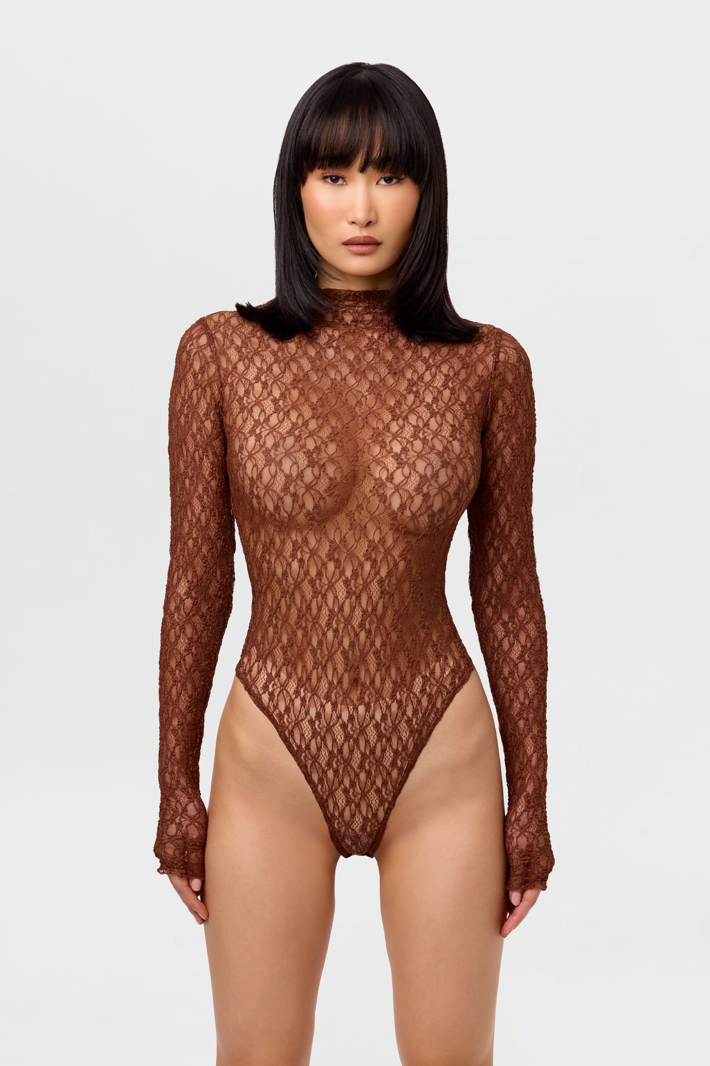 Stretch Lace Turtleneck Bodysuit