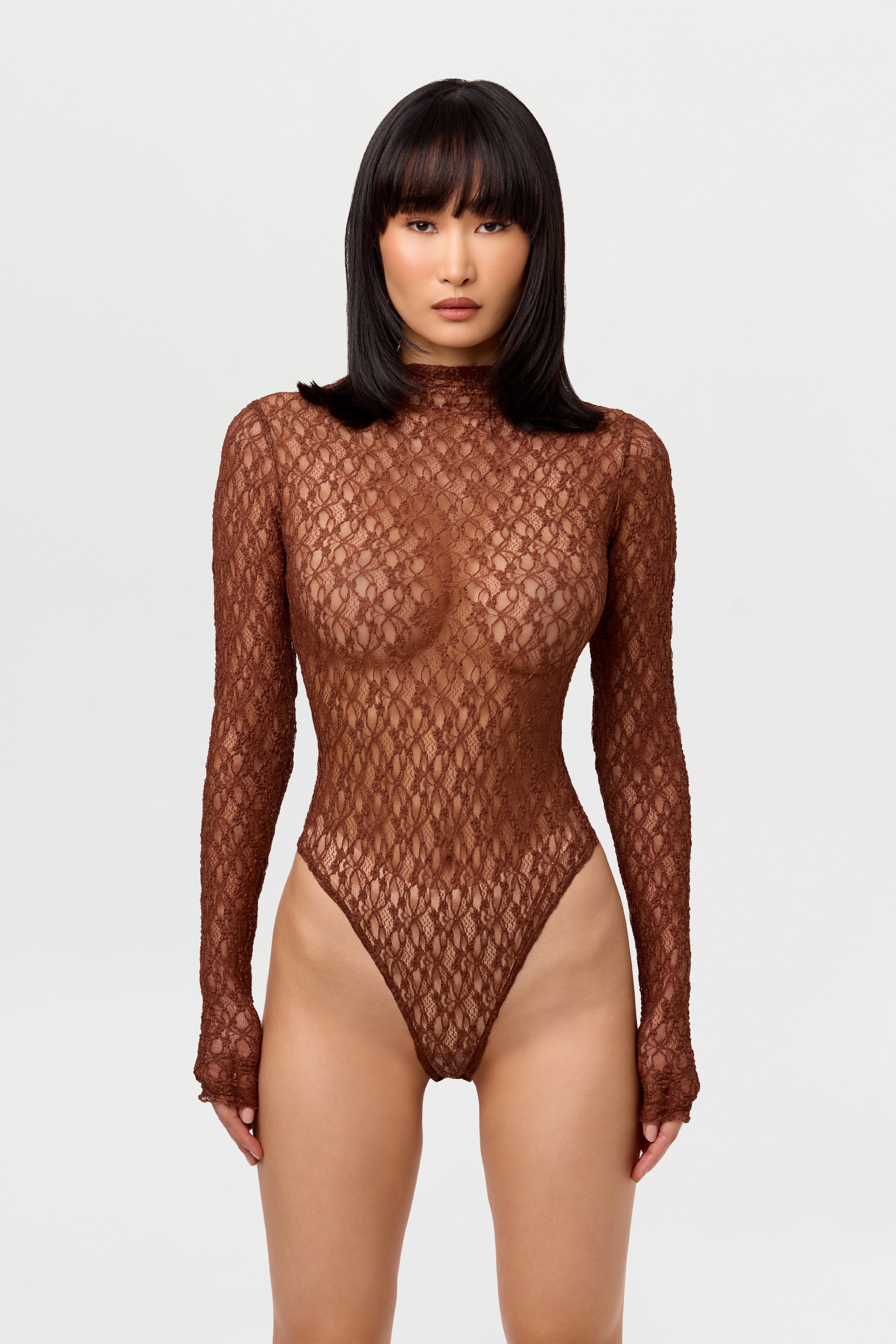 Stretch Lace Turtleneck Bodysuit