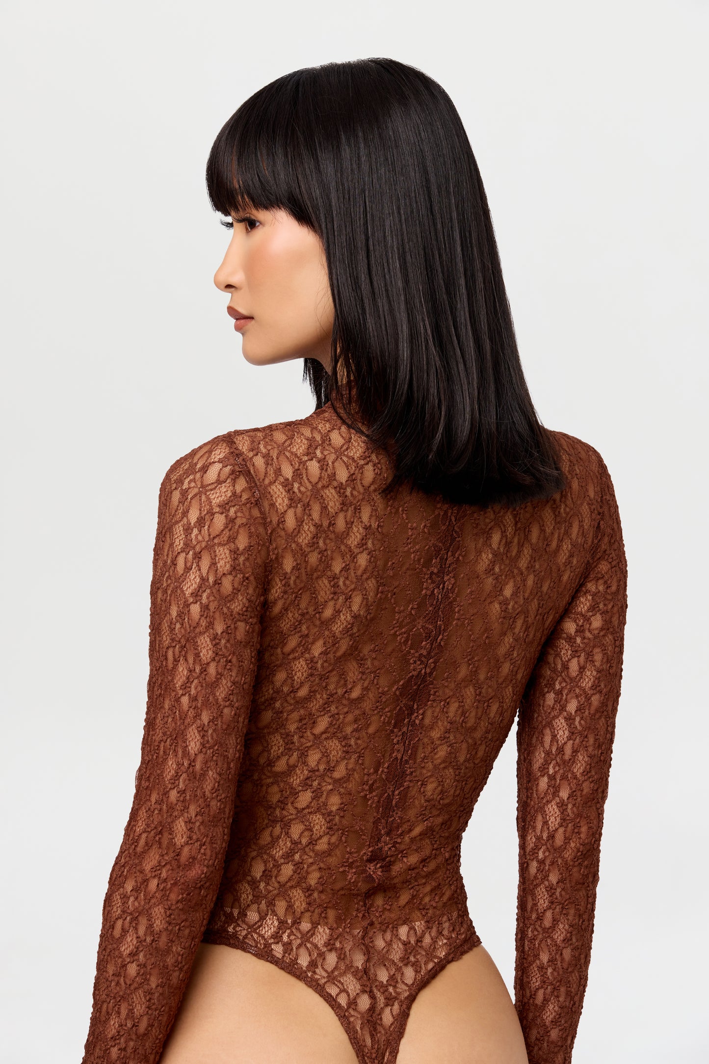 Stretch Lace Turtleneck Bodysuit