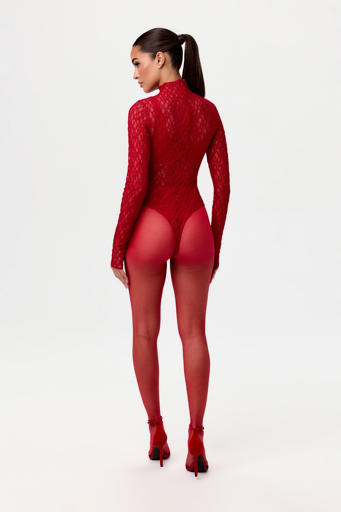 Stretch Lace Turtleneck Bodysuit