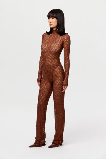 Stretch Lace Straight-Leg Pant