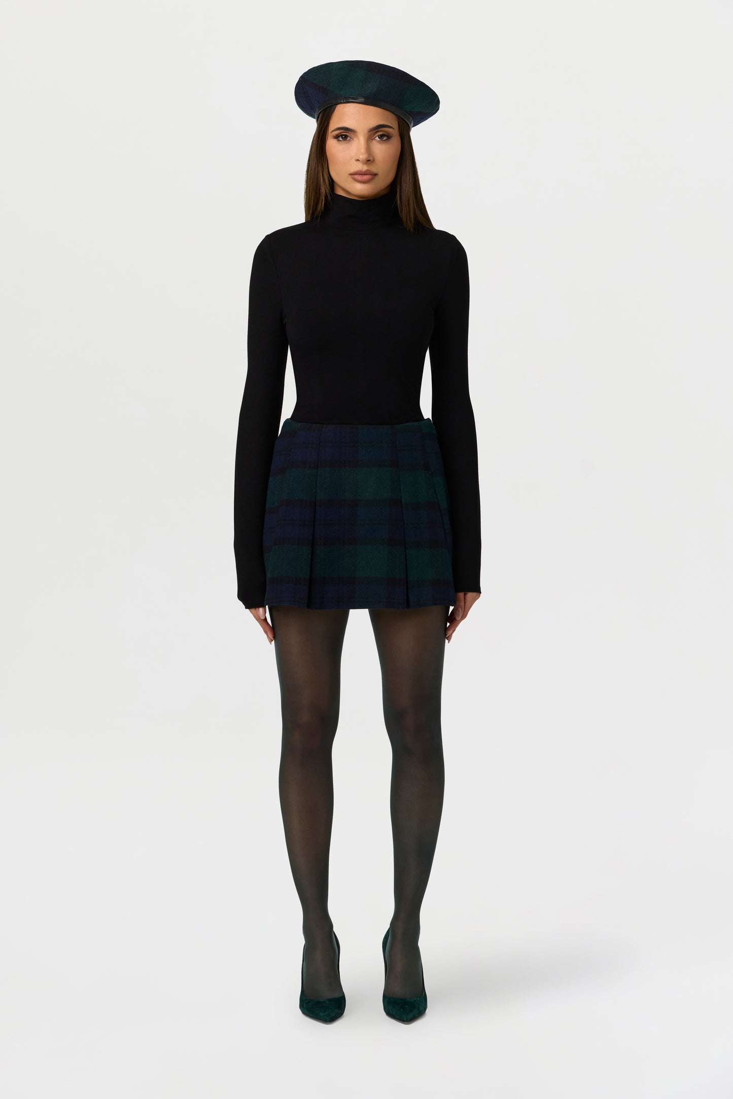Suiting Plaid Pleated Mini Skirt