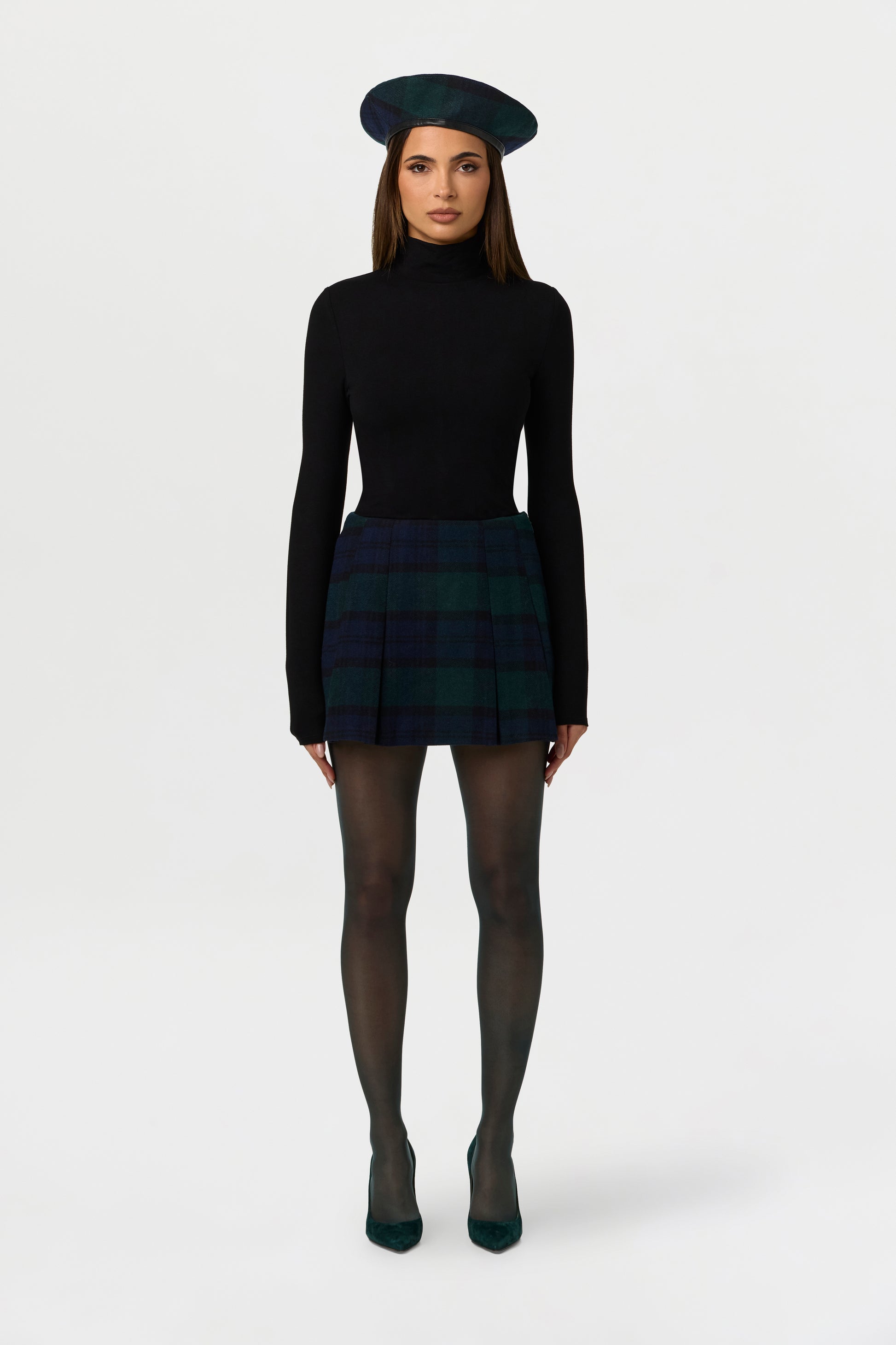 Suiting Plaid Pleated Mini Skirt