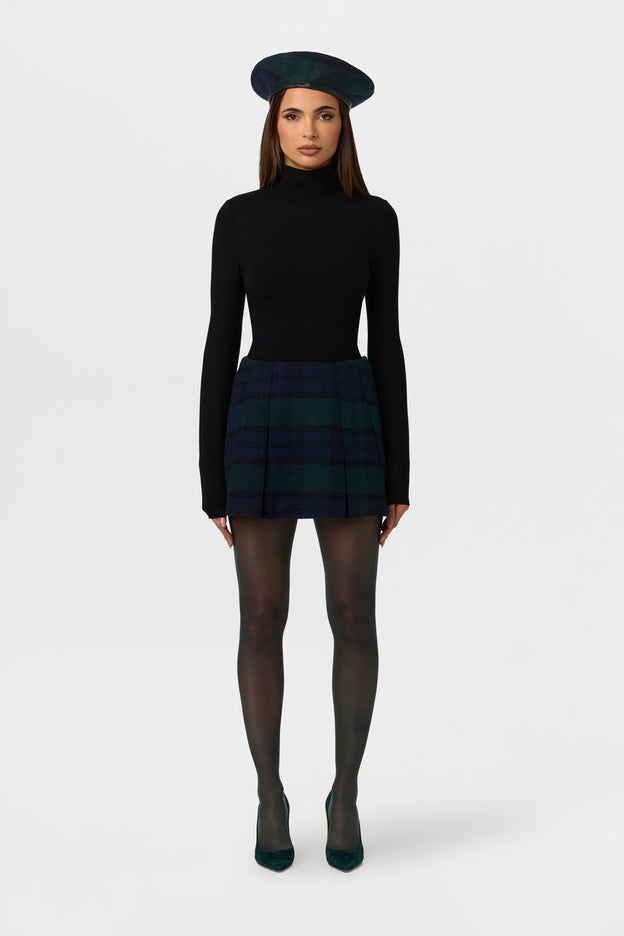 Suiting Plaid Pleated Mini Skirt