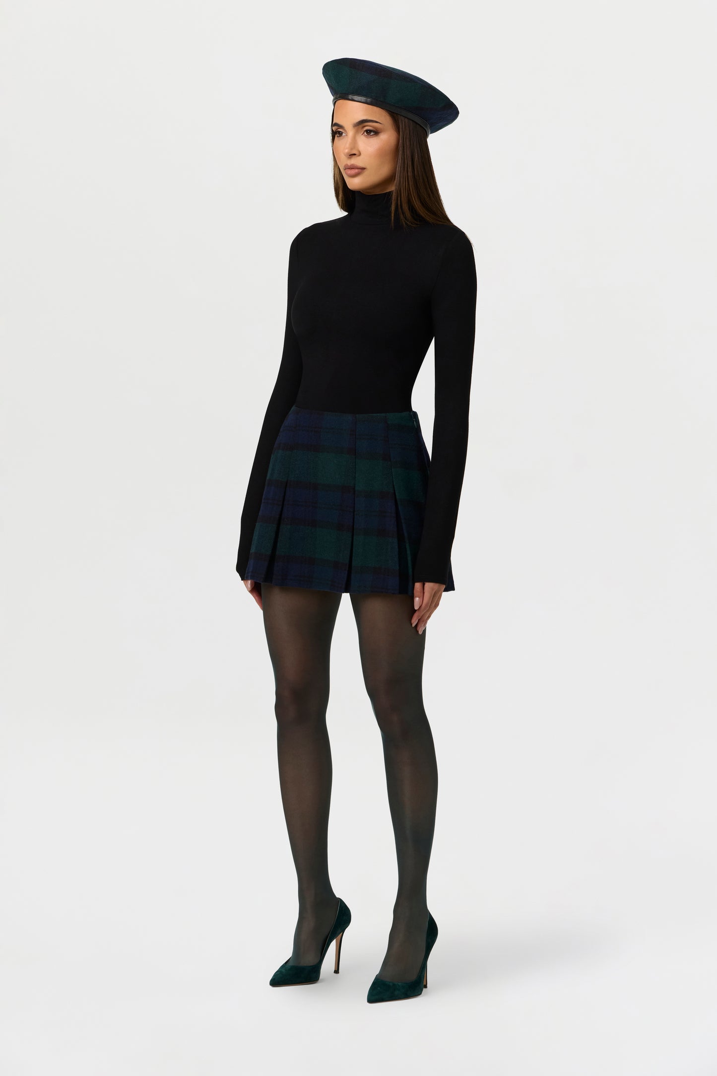 Suiting Plaid Pleated Mini Skirt