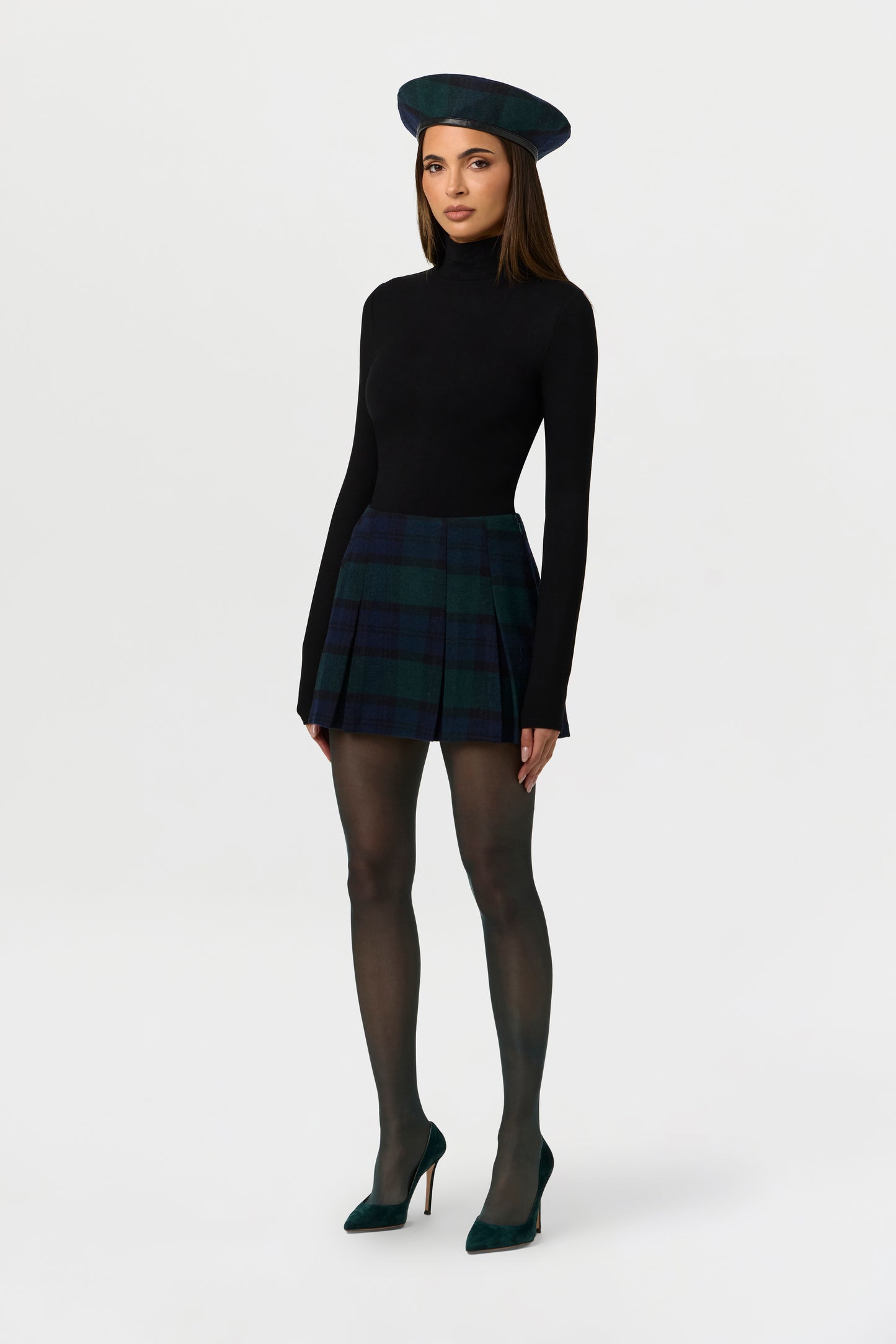 Suiting Plaid Pleated Mini Skirt