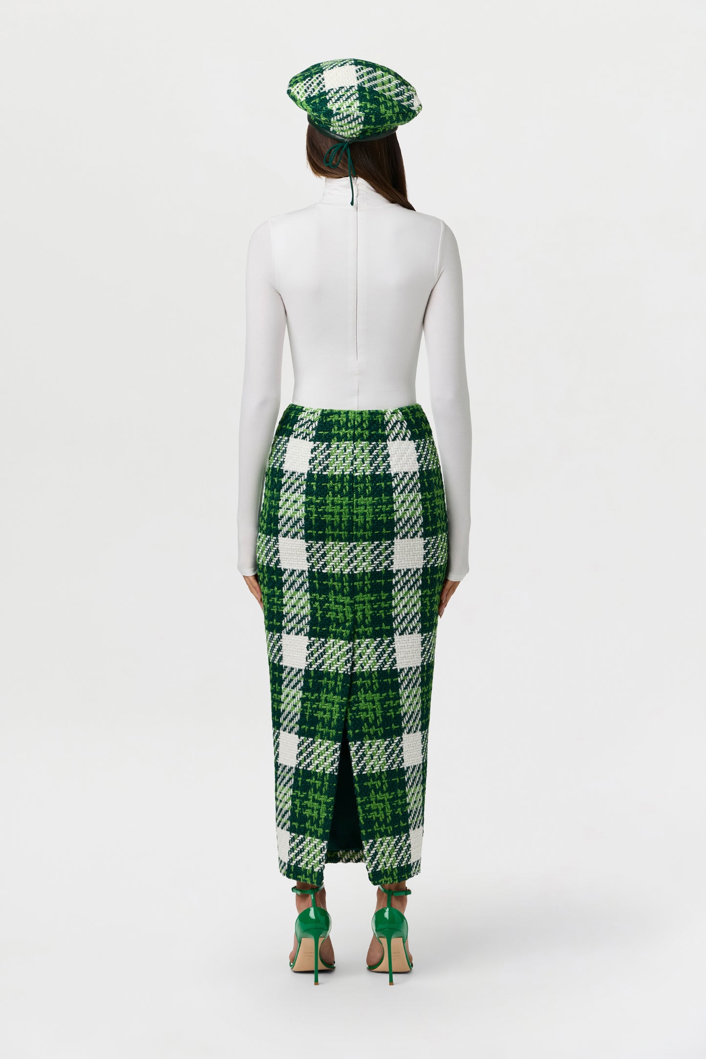 Bouclé Plaid Pencil Skirt