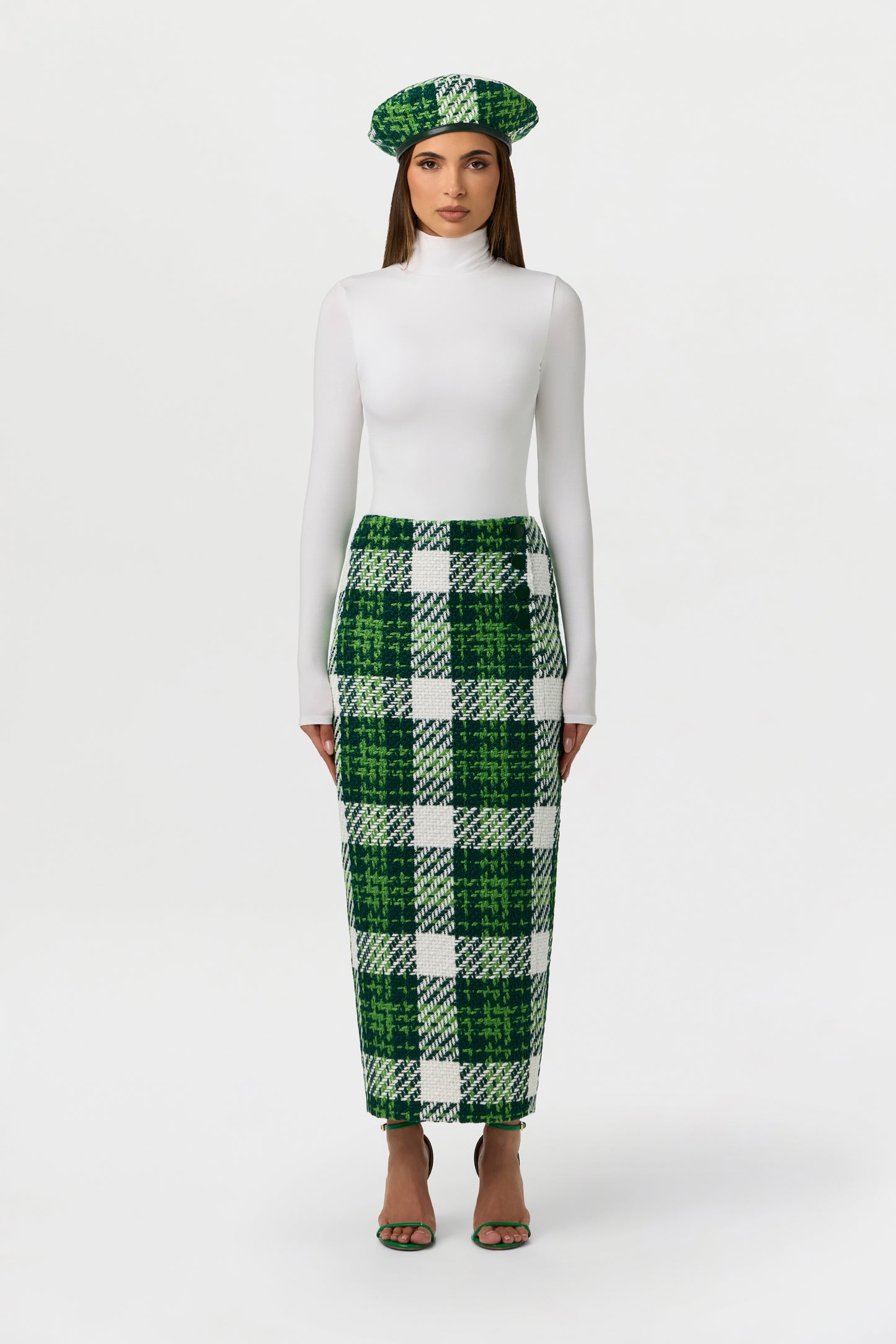 Bouclé Plaid Pencil Skirt