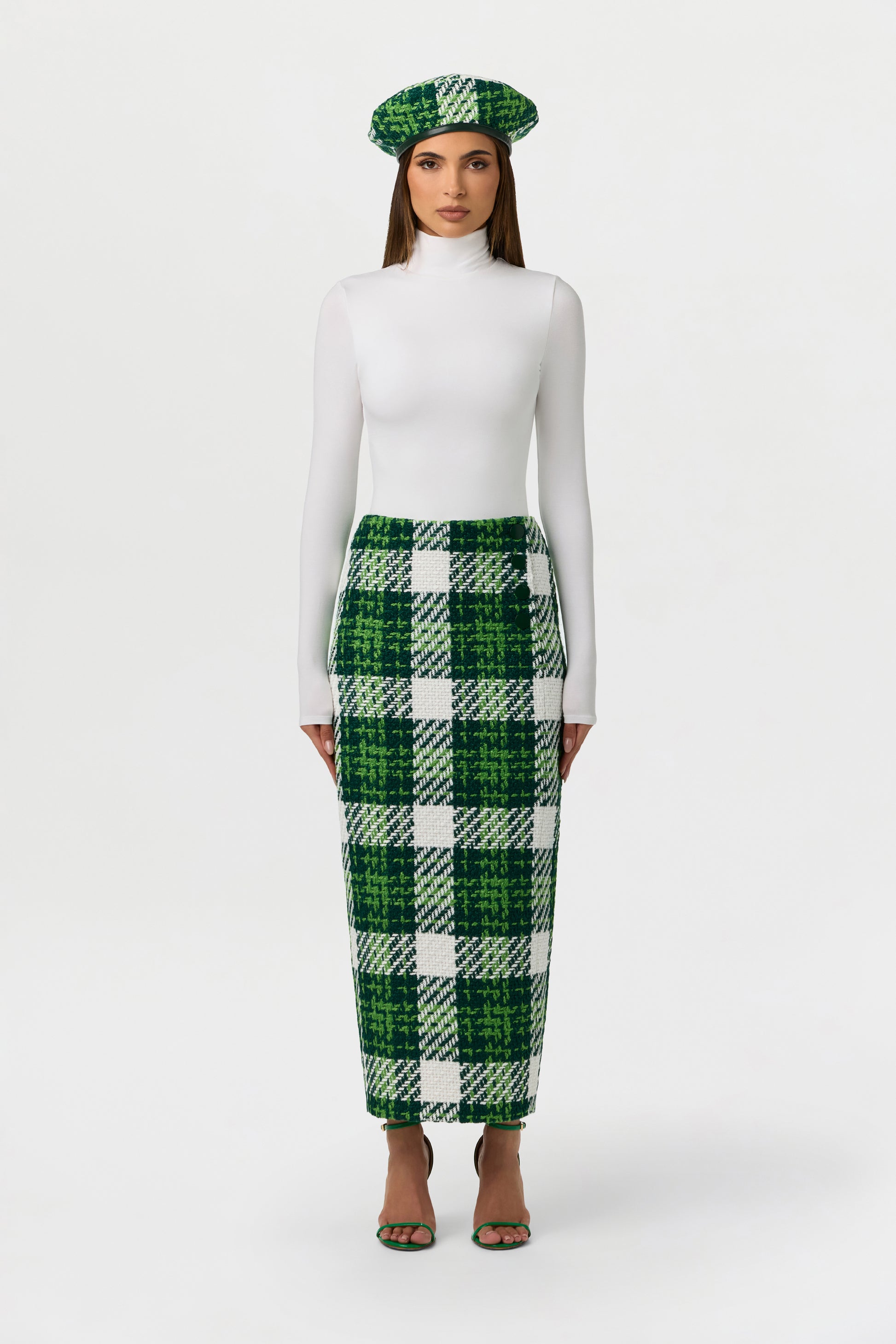 Bouclé Plaid Pencil Skirt