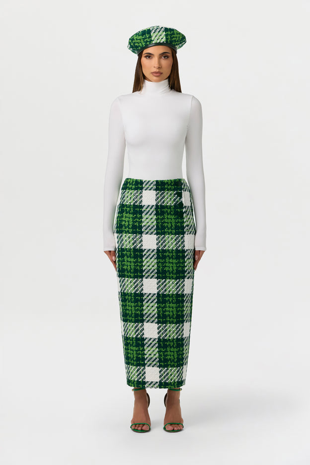 Bouclé Plaid Pencil Skirt