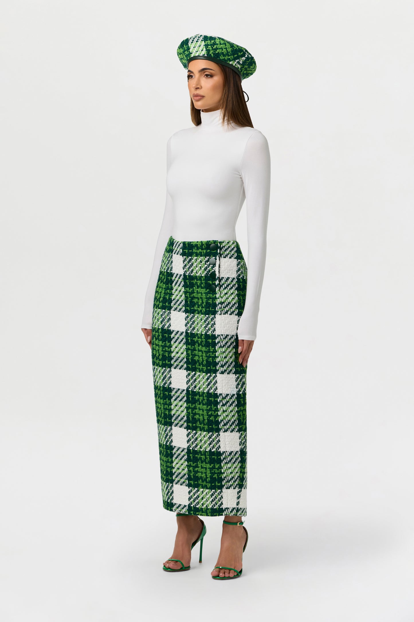 Bouclé Plaid Pencil Skirt