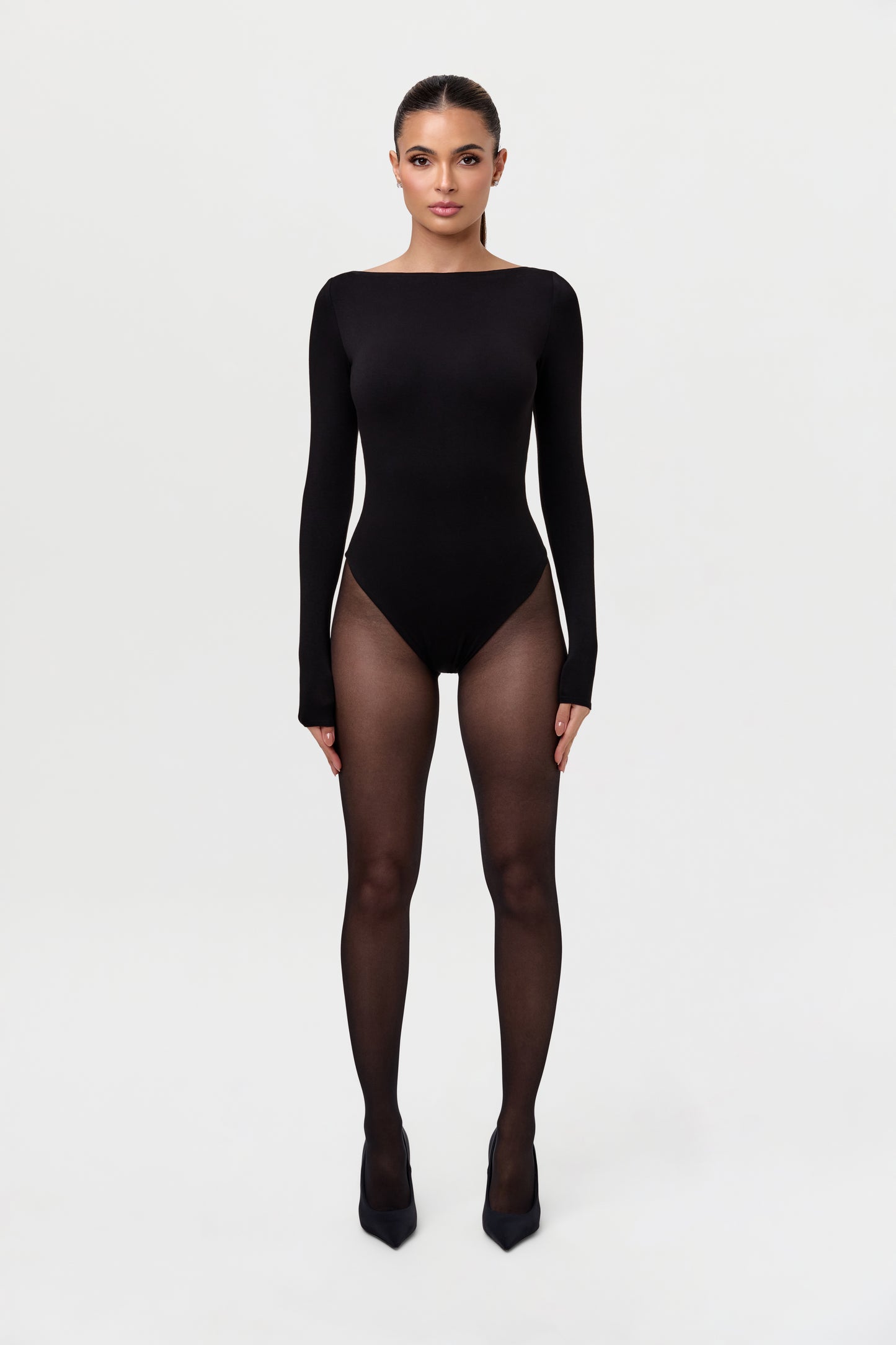 Smooth Boatneck Open Back Bodysuit