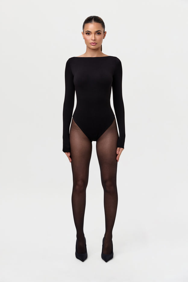 Smooth Boatneck Open Back Bodysuit
