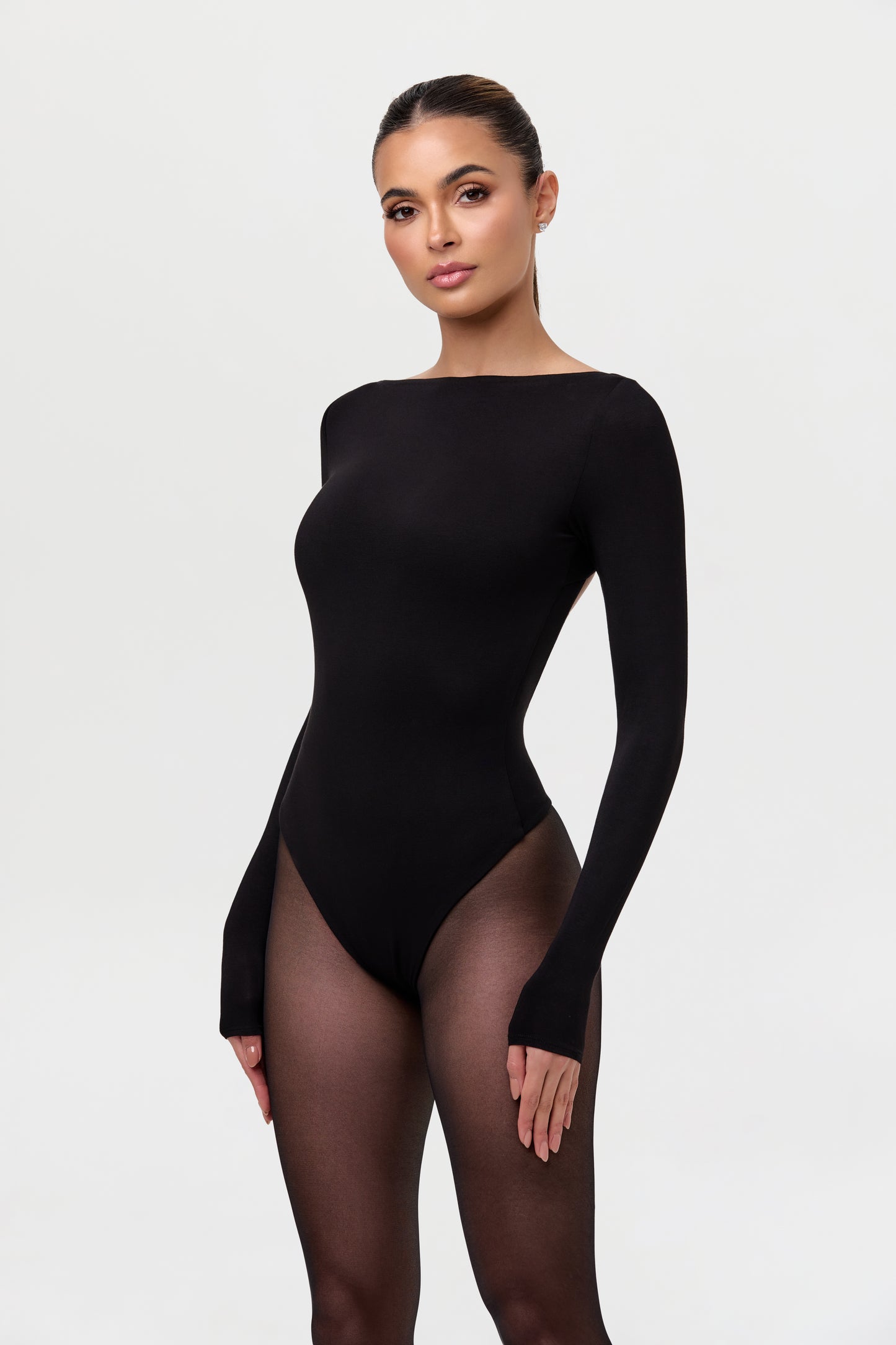 Smooth Boatneck Open Back Bodysuit