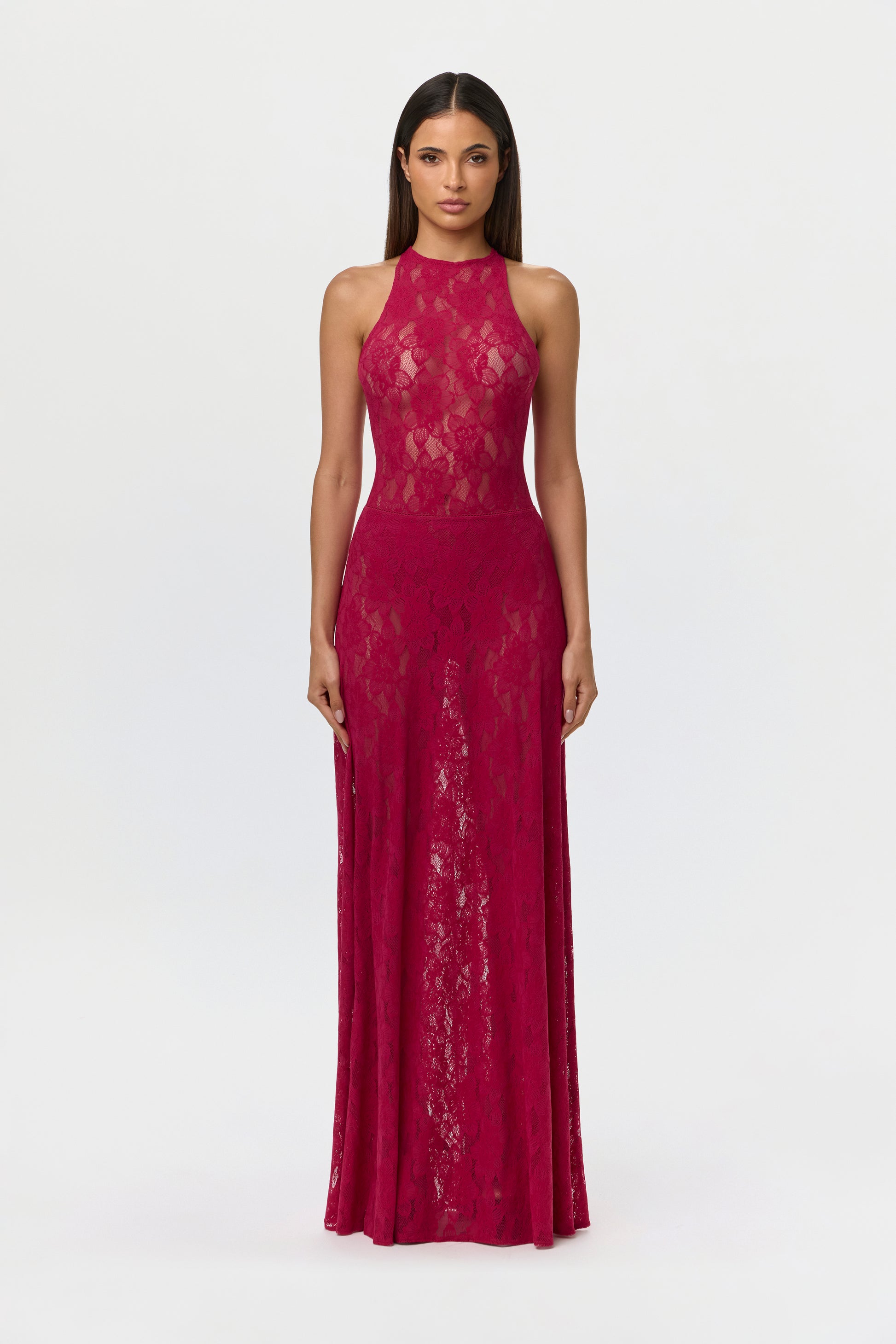 Dark Raspberry Stretch Lace Racerback Bodysuit