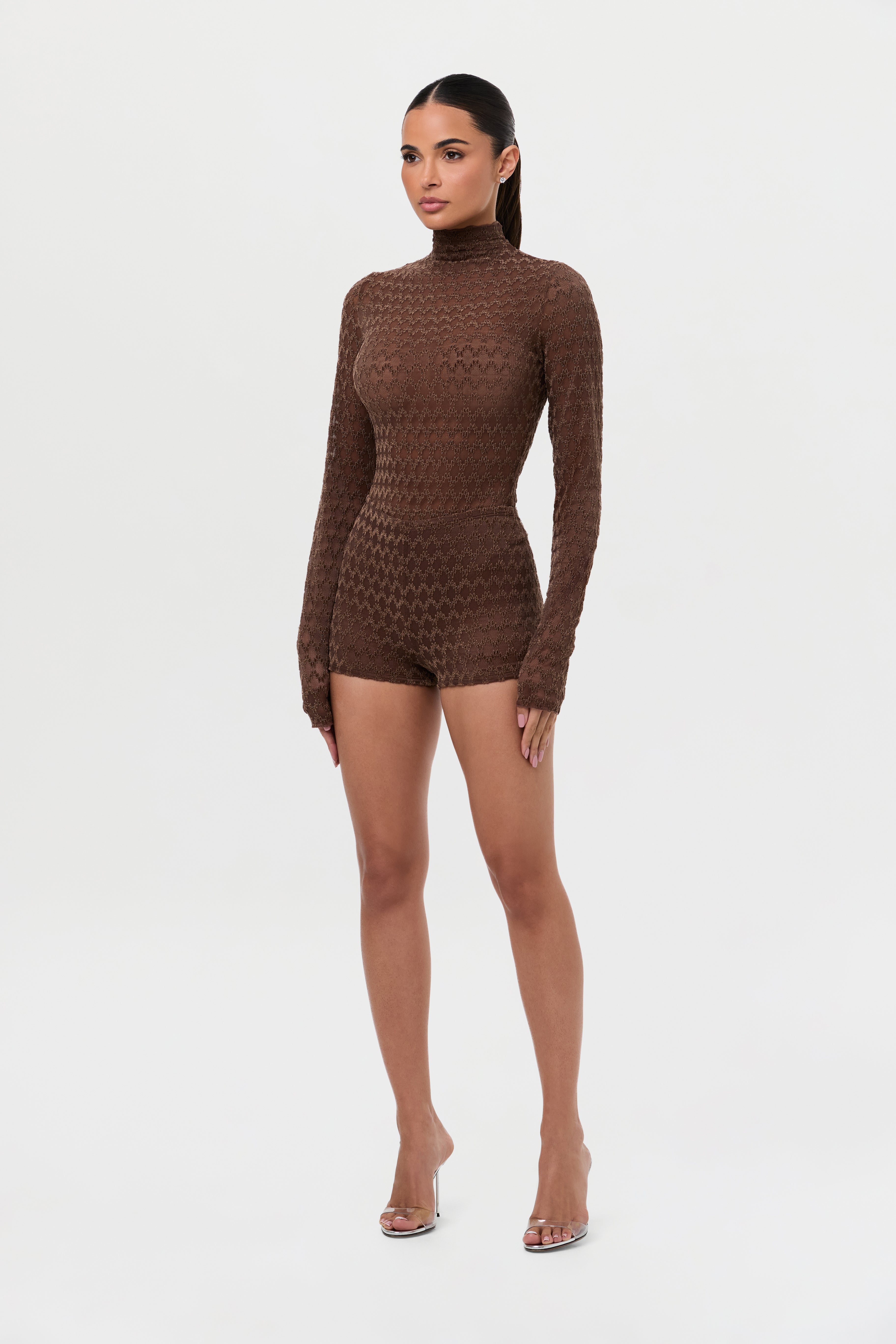 Velvet Mesh Chevron Bodysuit