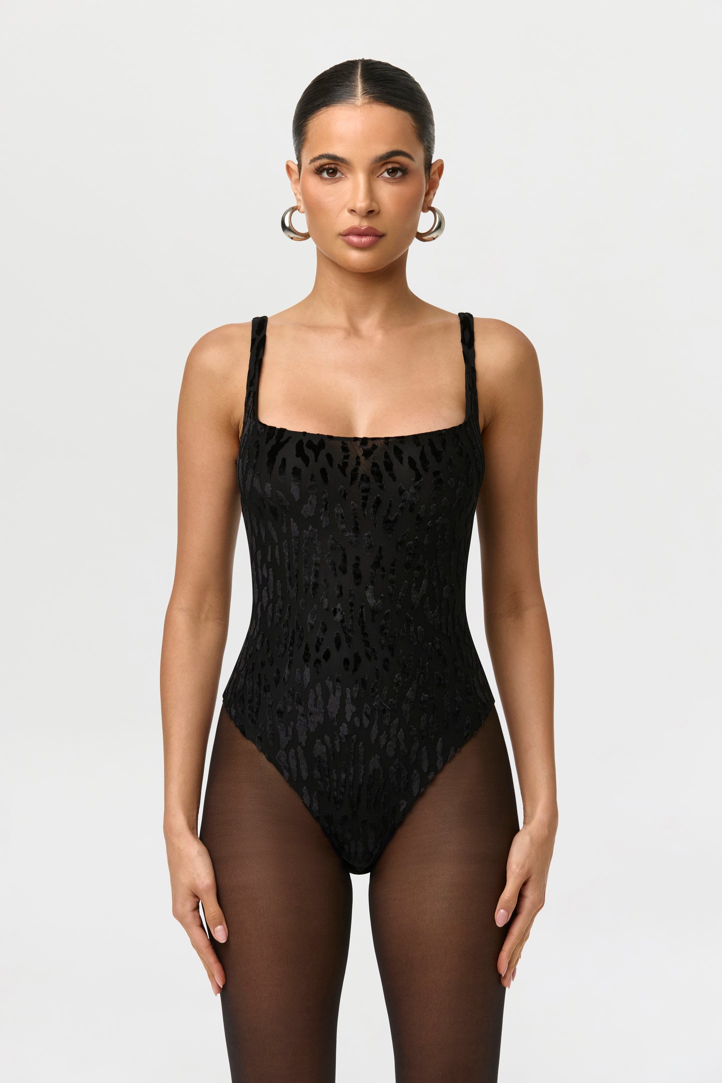 Black Burnout Scoop Tank Bodysuit