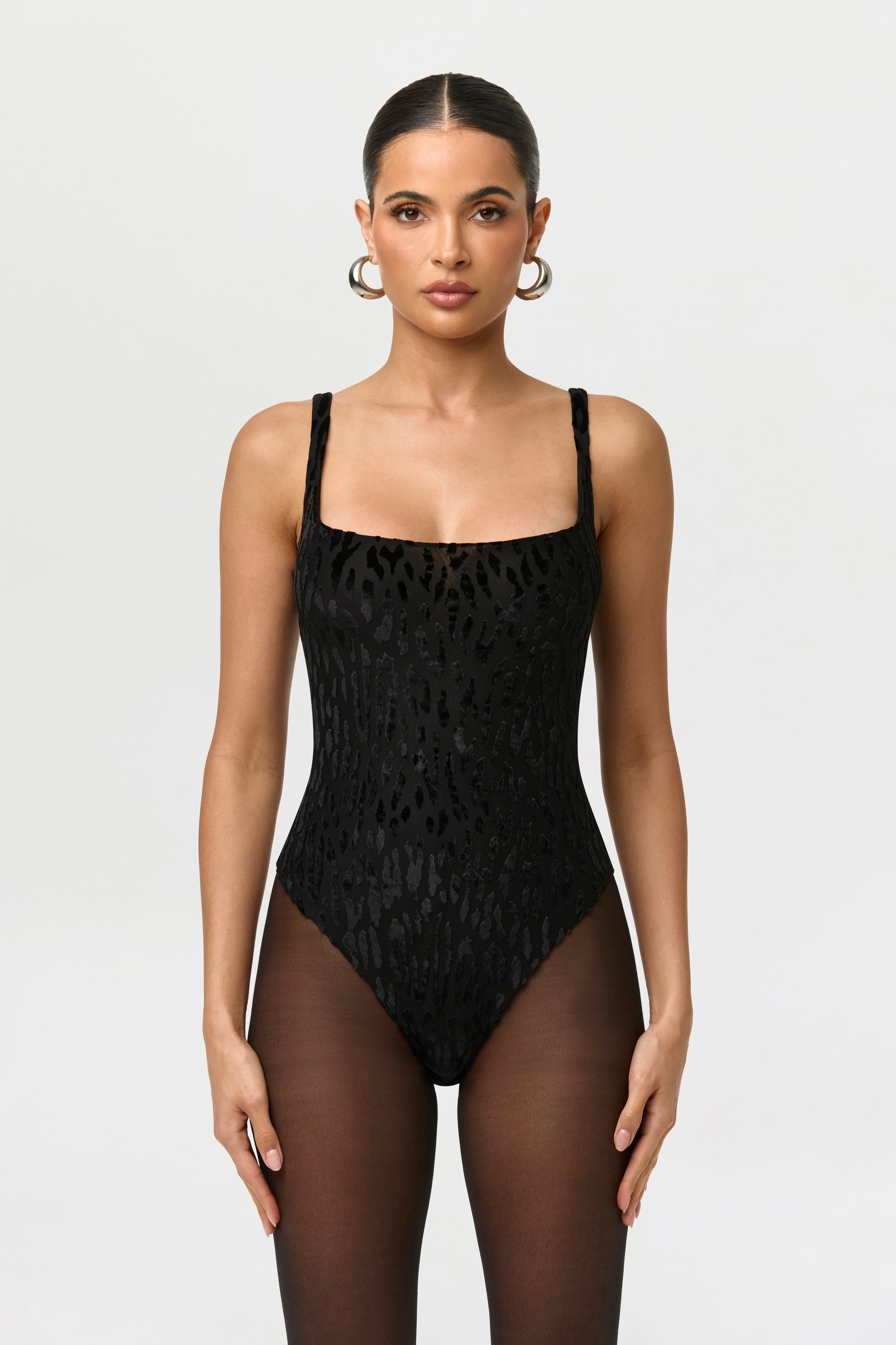 Black Burnout Scoop Tank Bodysuit