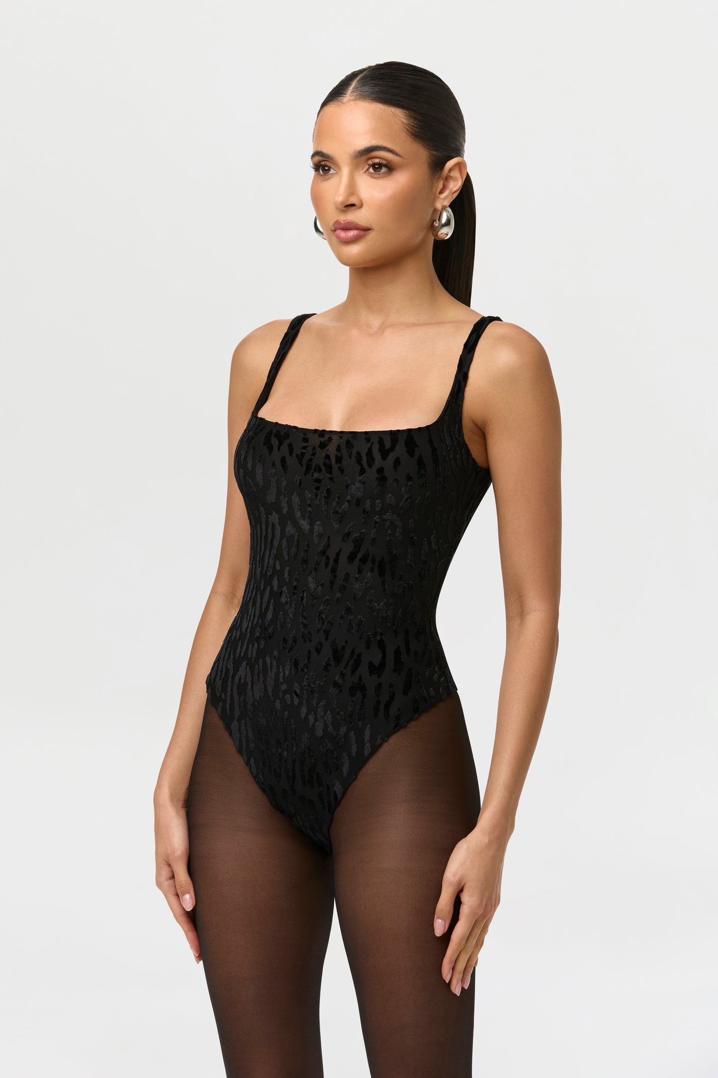 Black Burnout Scoop Tank Bodysuit