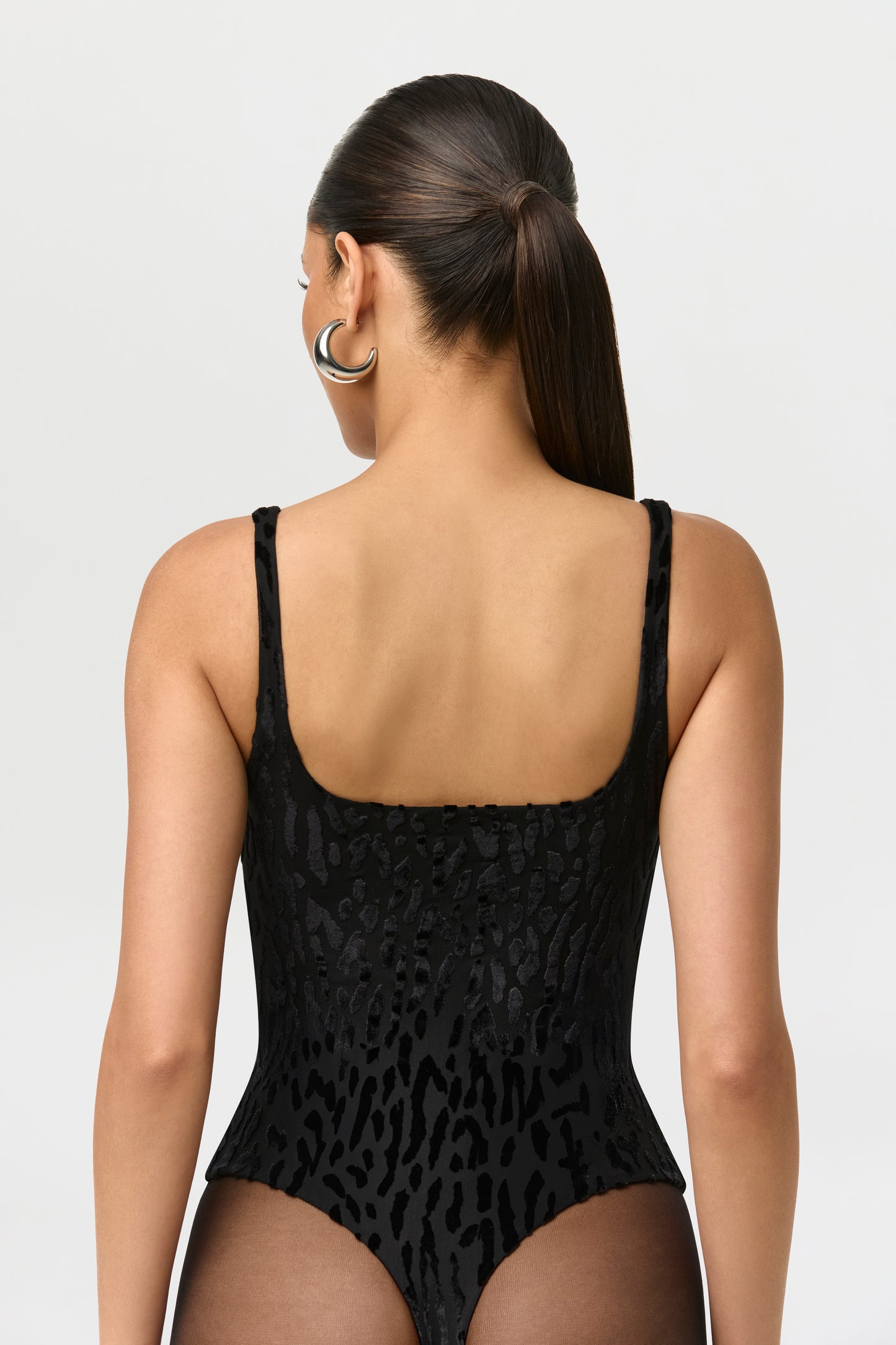 Black Burnout Scoop Tank Bodysuit