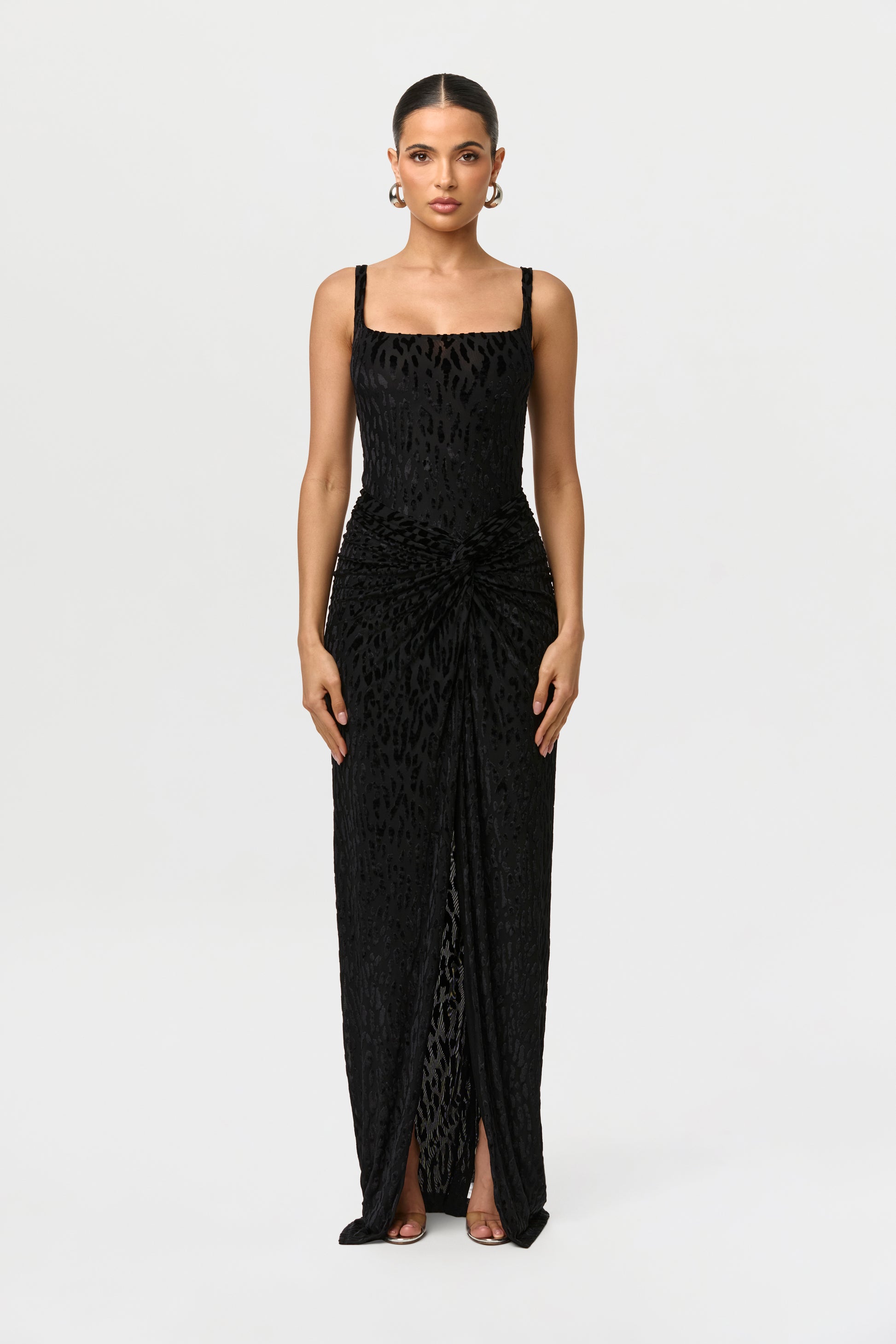 Black Burnout Twist Maxi Skirt