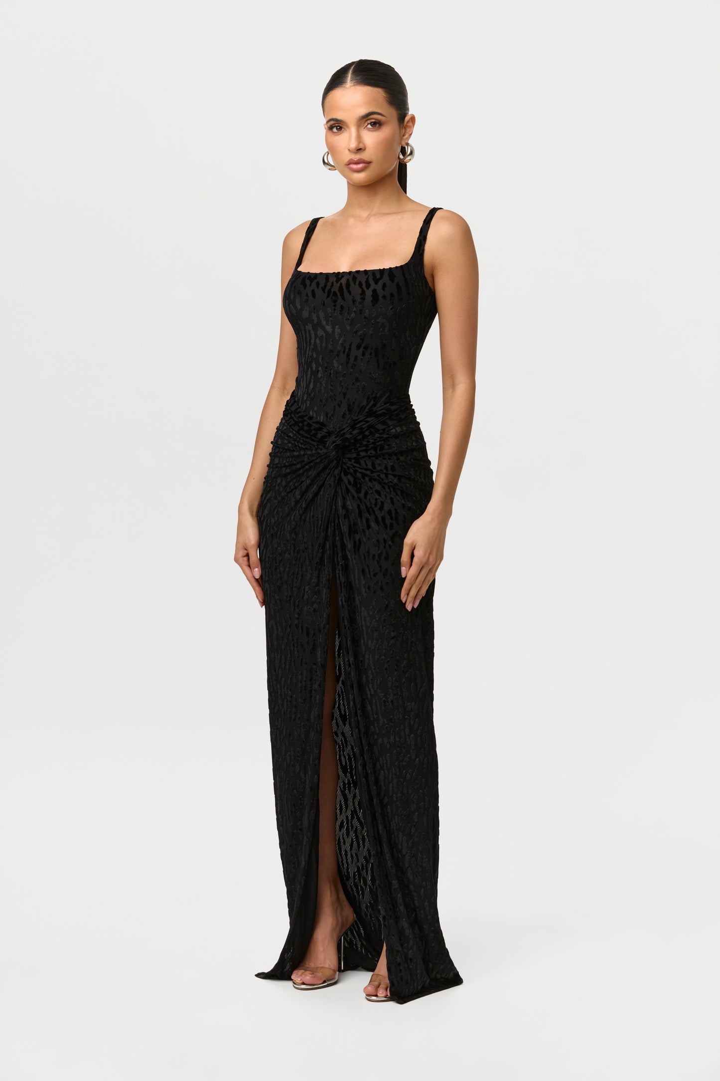 Black Burnout Twist Maxi Skirt