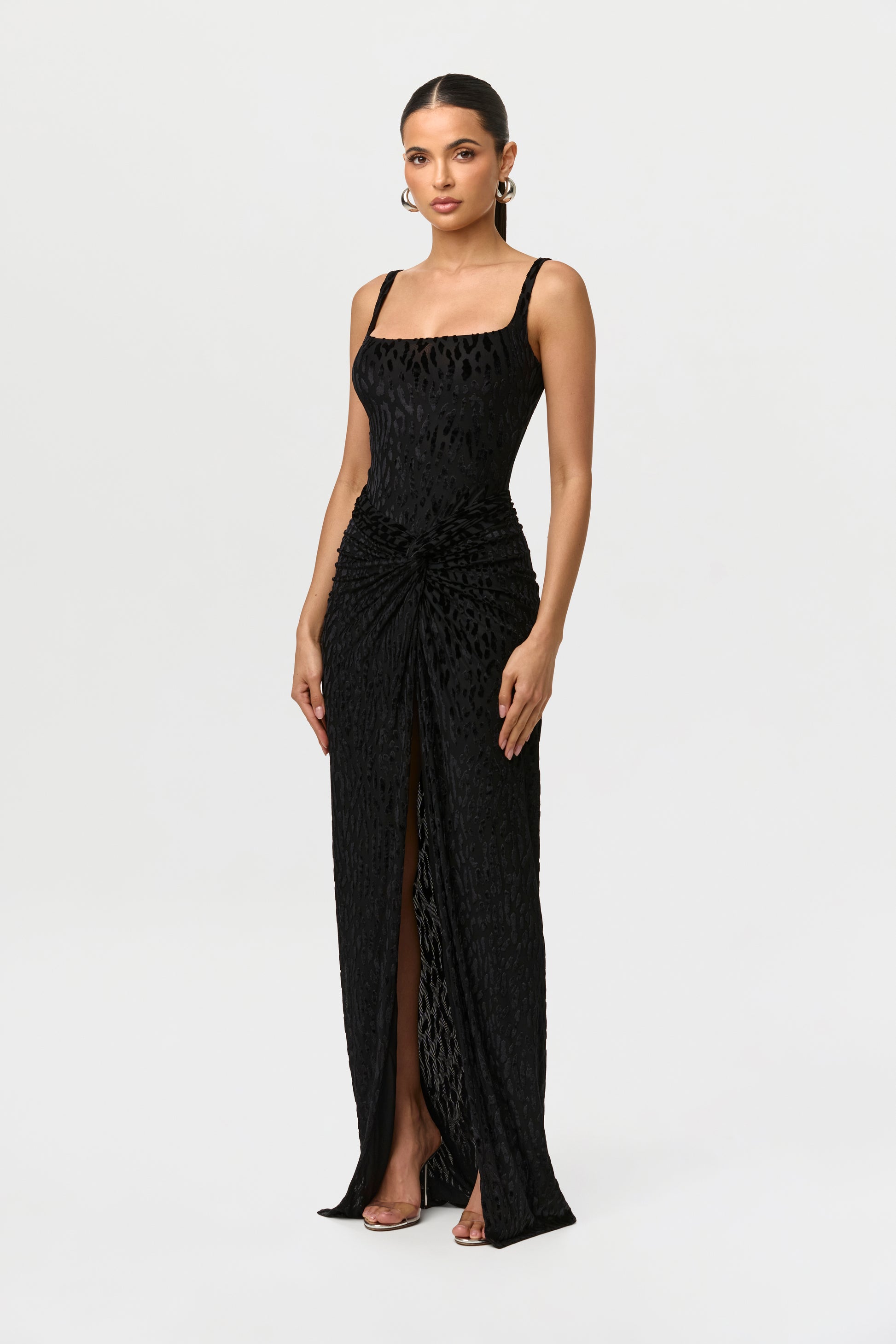 Black Burnout Twist Maxi Skirt
