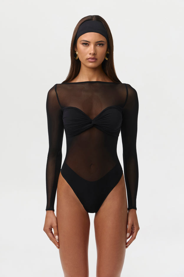 Naked Mesh Boatneck Bodysuit