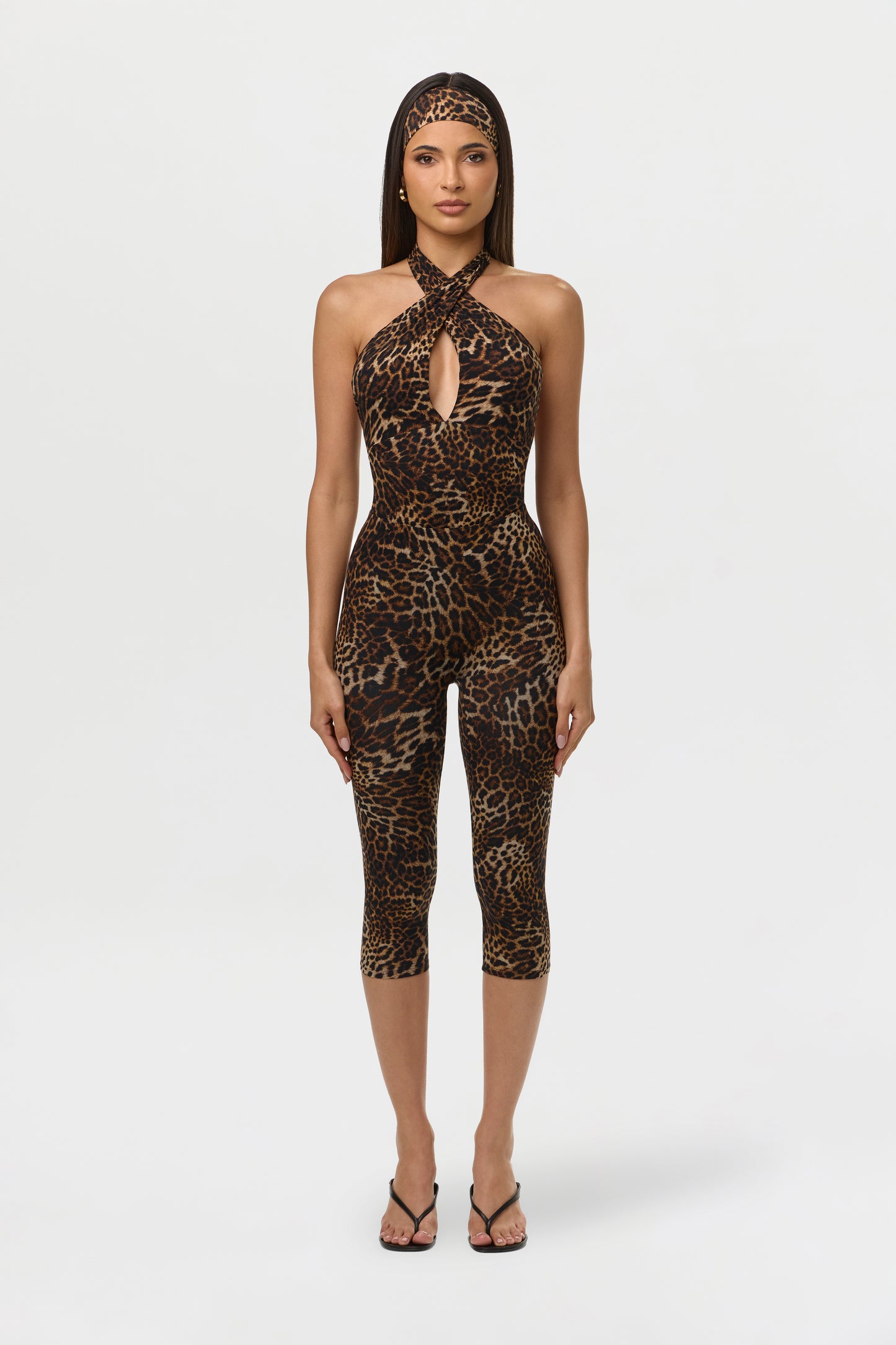 Spotted Leopard Naked Print Capri Legging