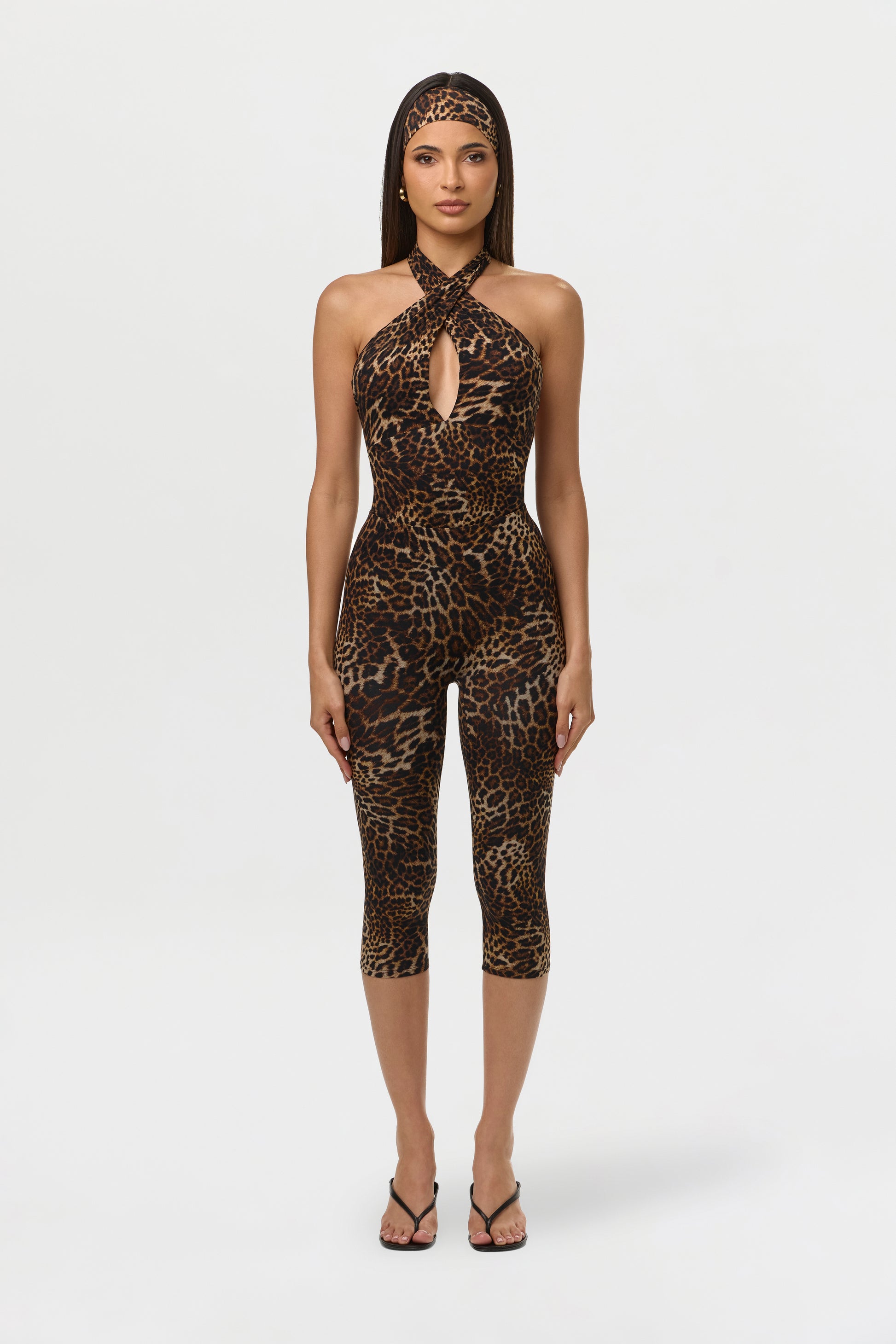 Spotted Leopard Naked Print Capri Legging
