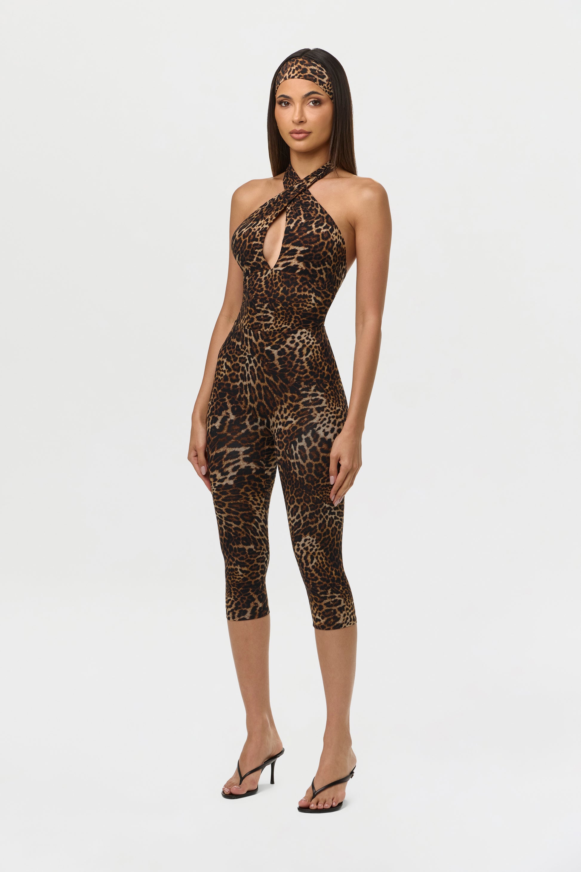 Spotted Leopard Naked Print Capri Legging