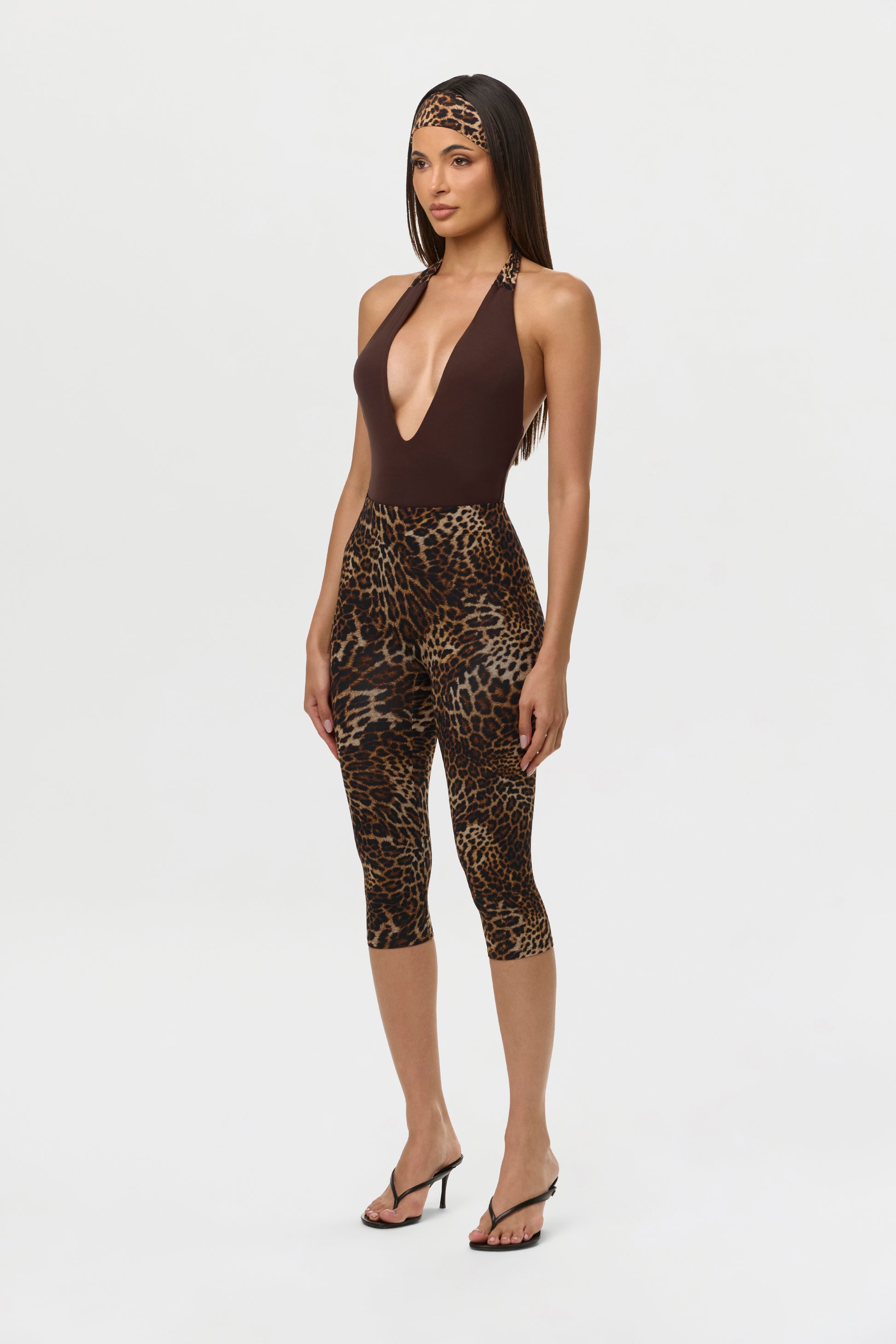 Dark Chocolate Naked Plunge Halter Bodysuit