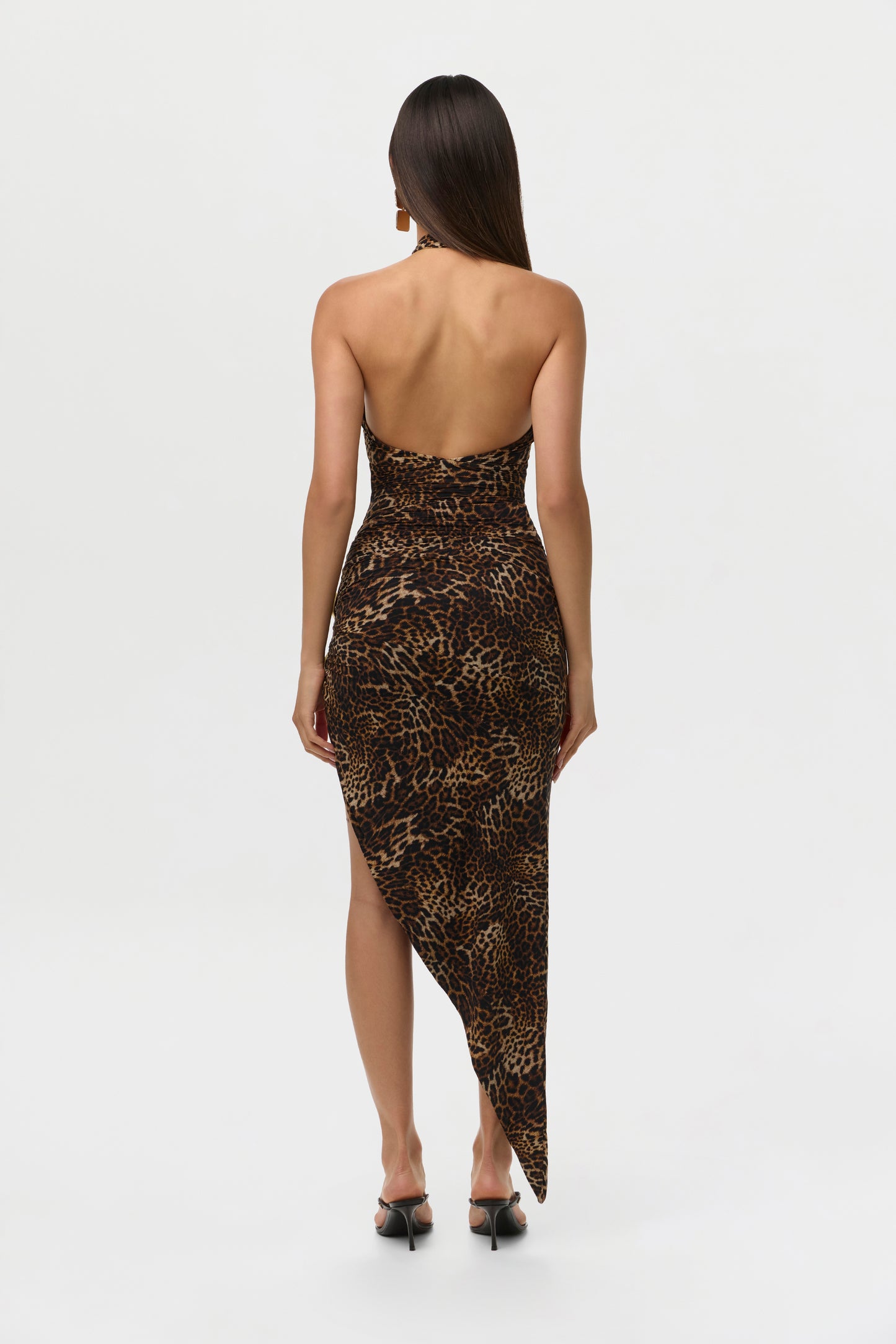 Spotted Leopard Naked Print Asymmetric Skirt