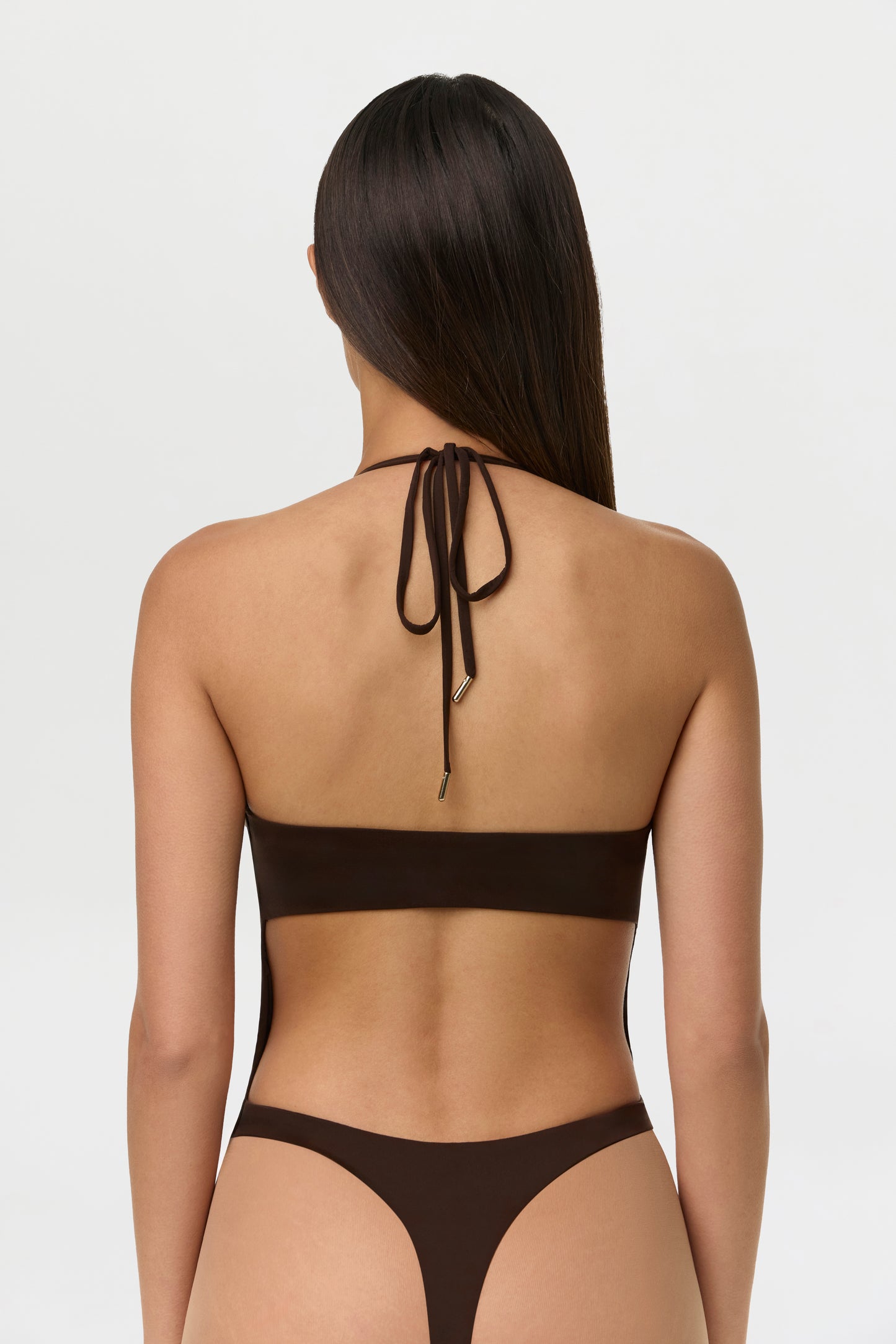 Dark Chocolate Naked Stone Plunge Halter Bodysuit