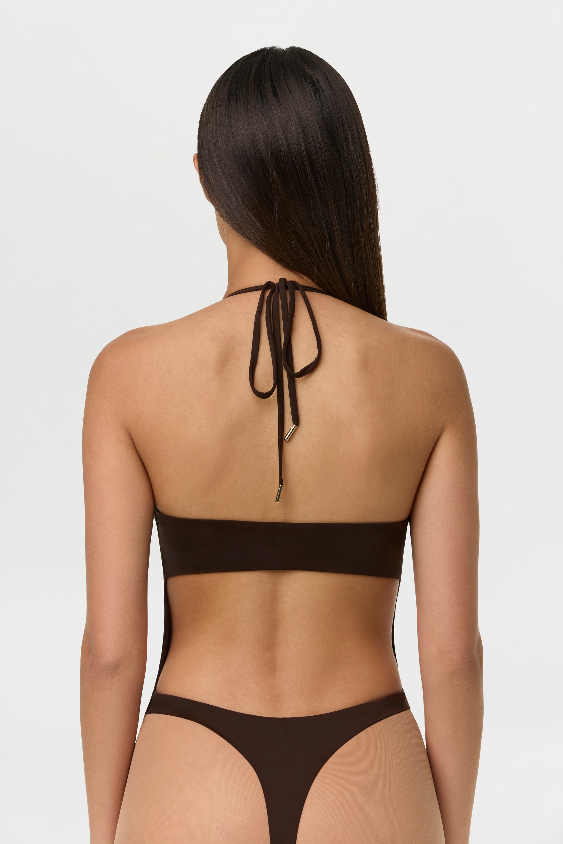 Dark Chocolate Naked Stone Plunge Halter Bodysuit