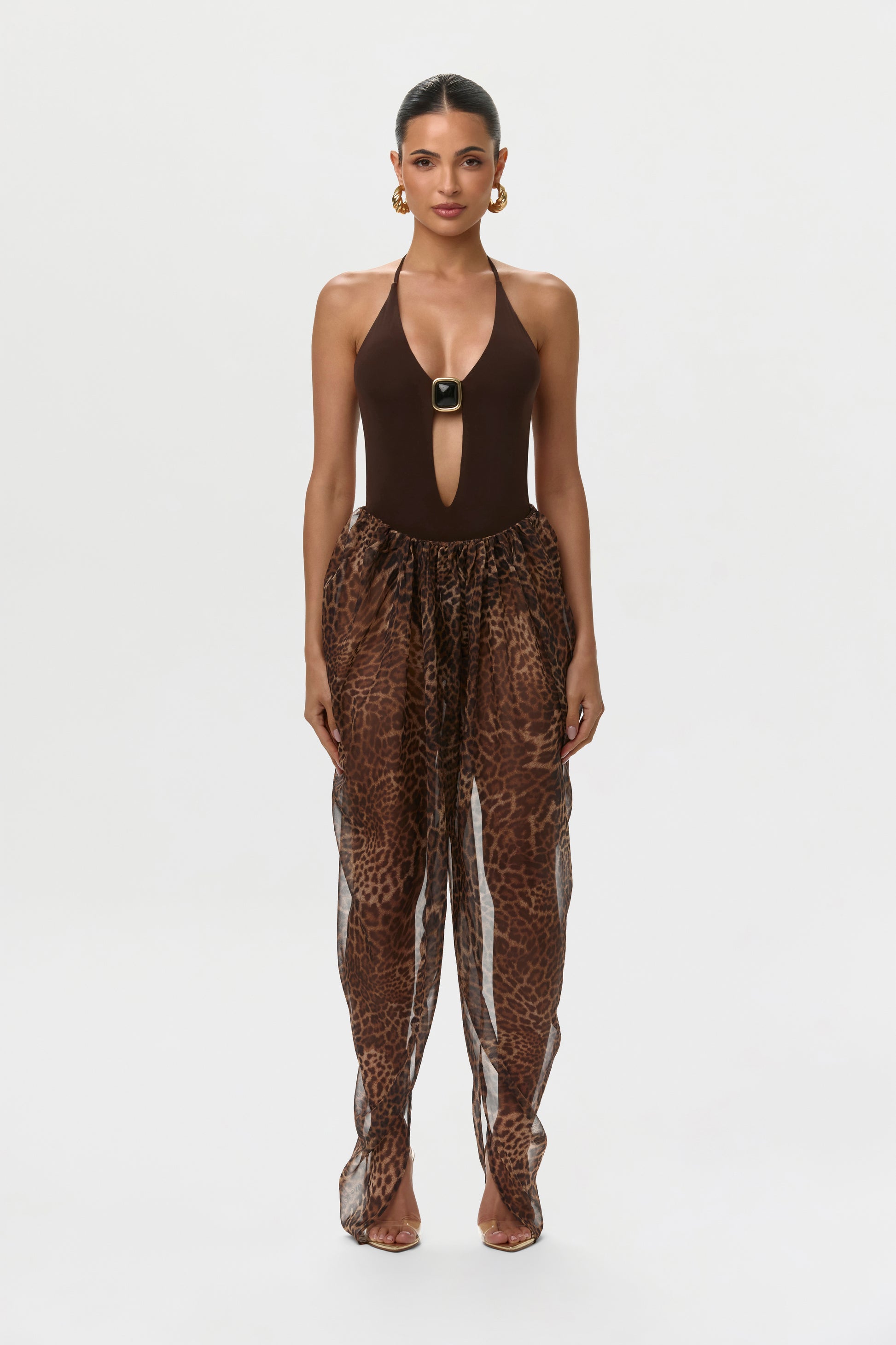 Spotted Leopard Chiffon Print Pants