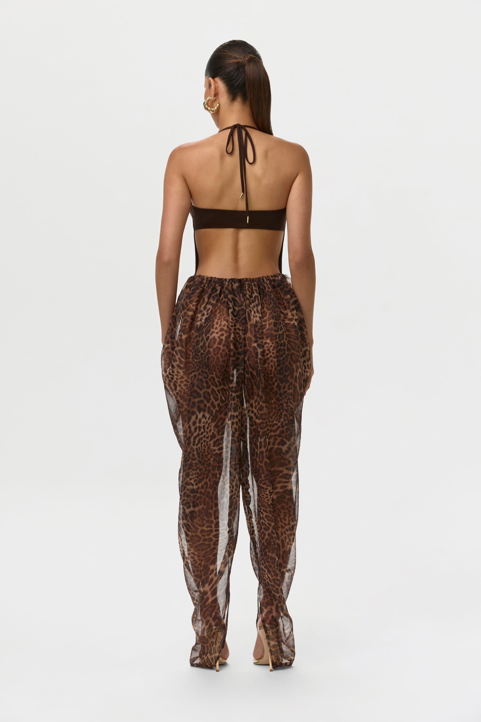 Dark Chocolate Naked Stone Plunge Halter Bodysuit