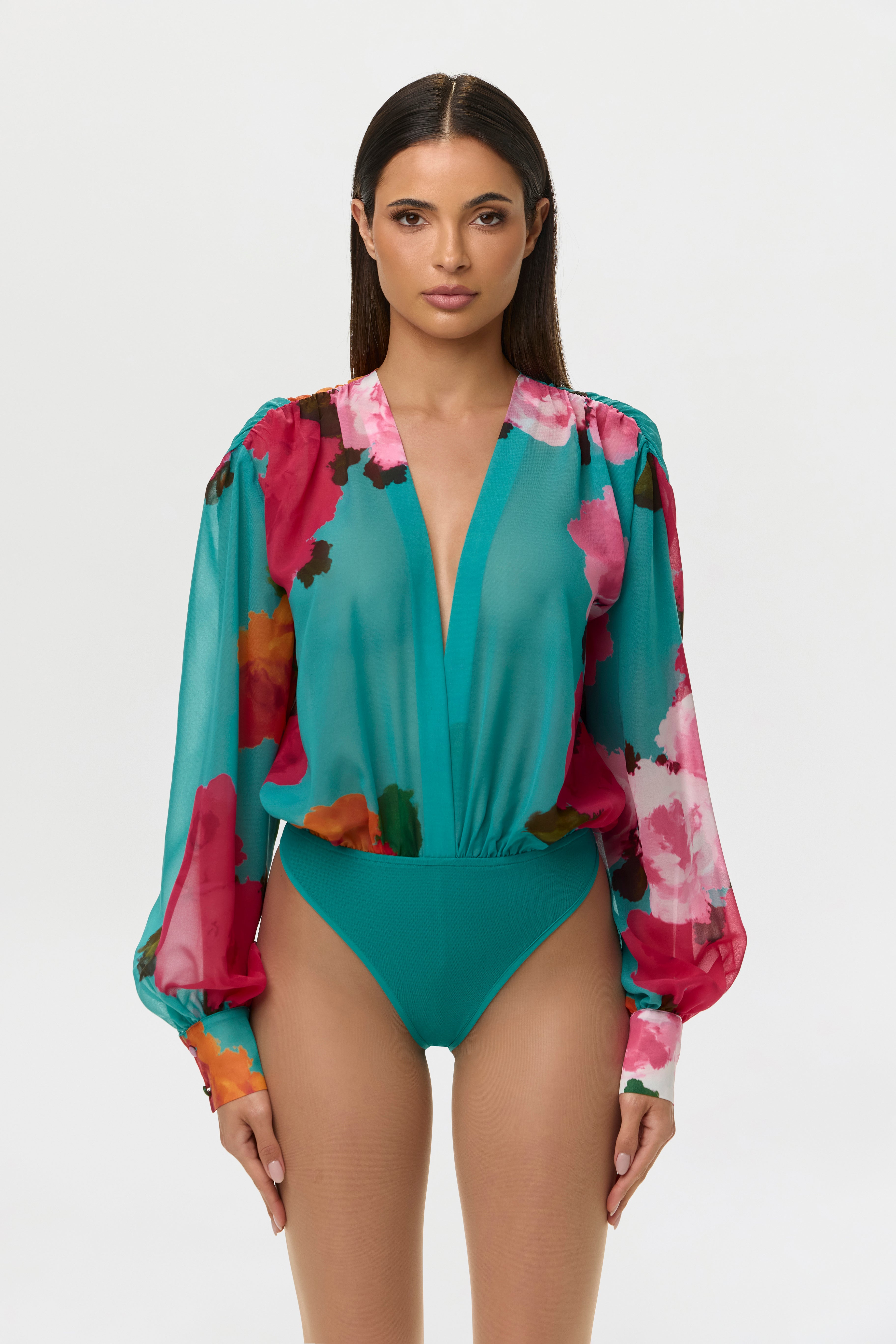 Chiffon Floral Blouse Bodysuit