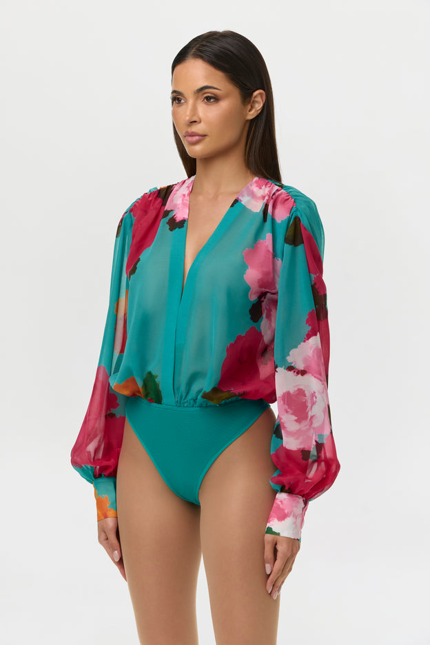 Chiffon Floral Blouse Bodysuit