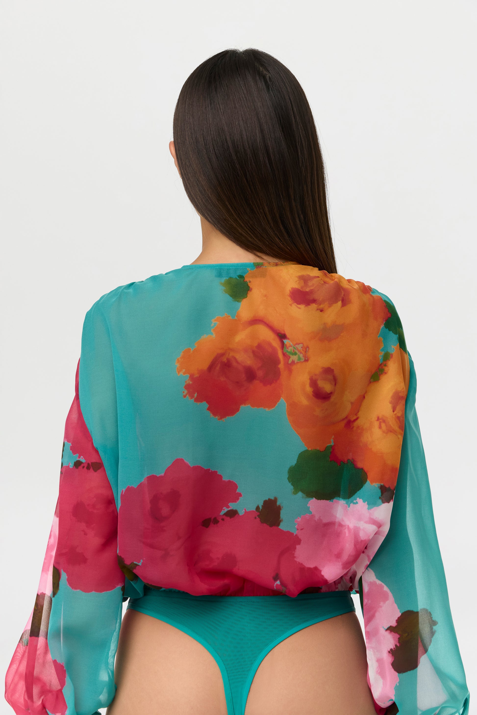 Flora Spritz Chiffon Floral Blouse Bodysuit