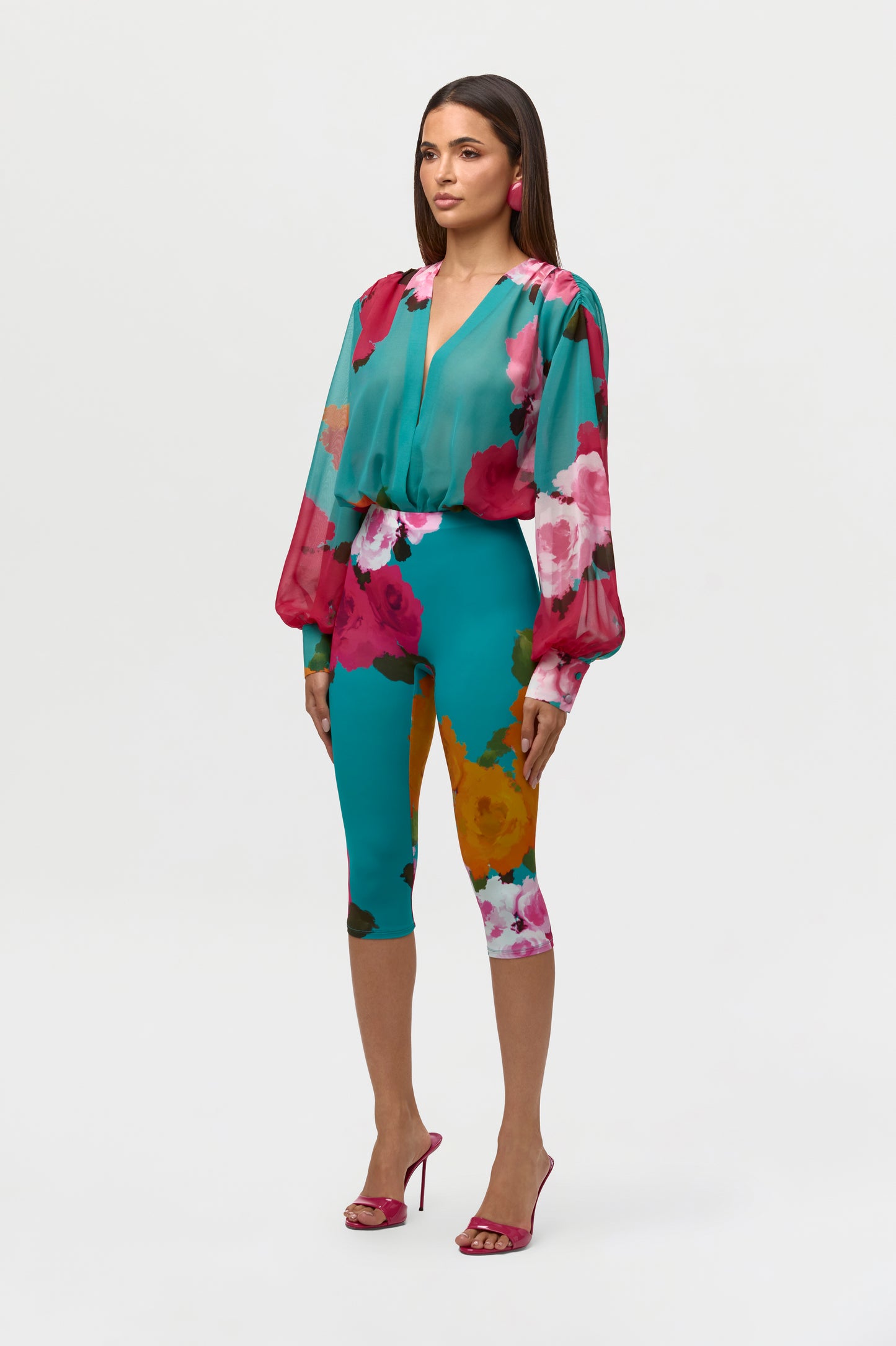 Flora Spritz Chiffon Floral Blouse Bodysuit