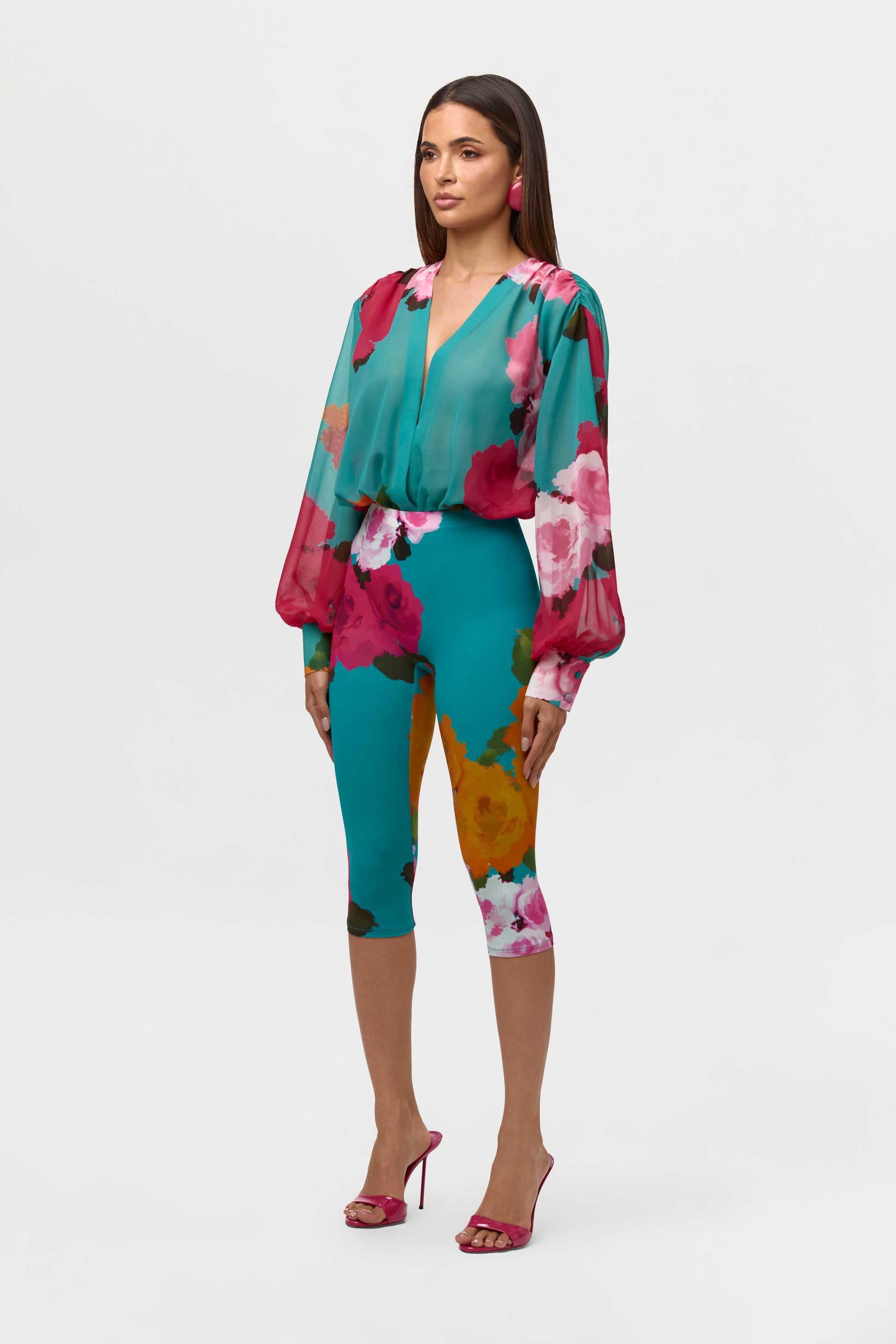 Flora Spritz Chiffon Floral Blouse Bodysuit