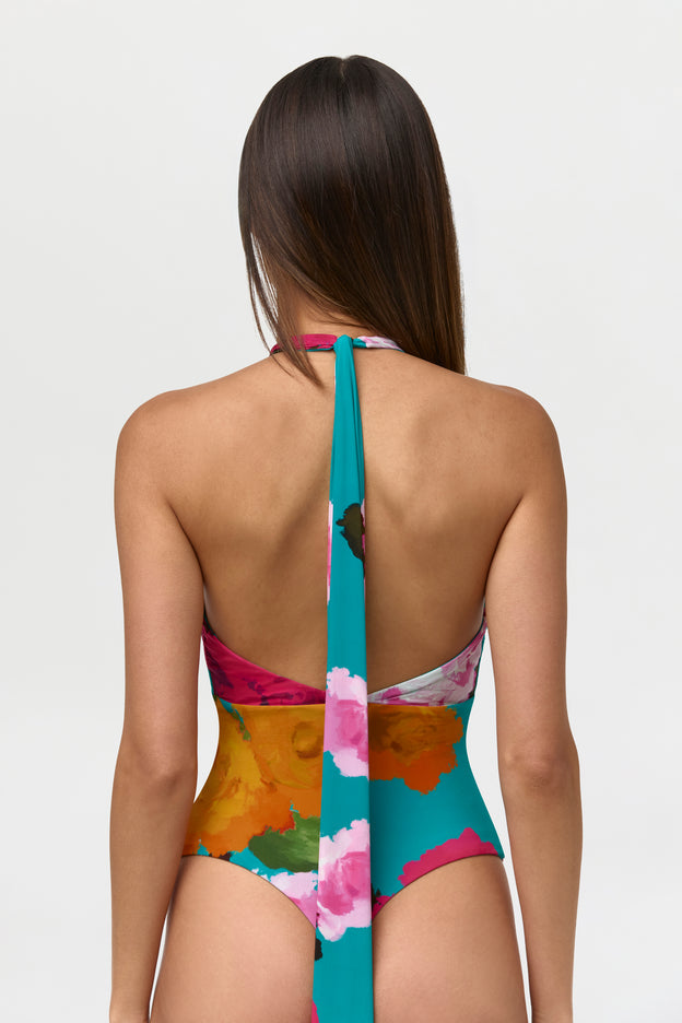 Naked Print Halter Tie Bodysuit