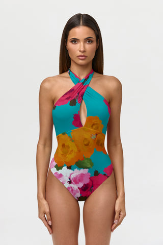 Naked Print Halter Tie Bodysuit